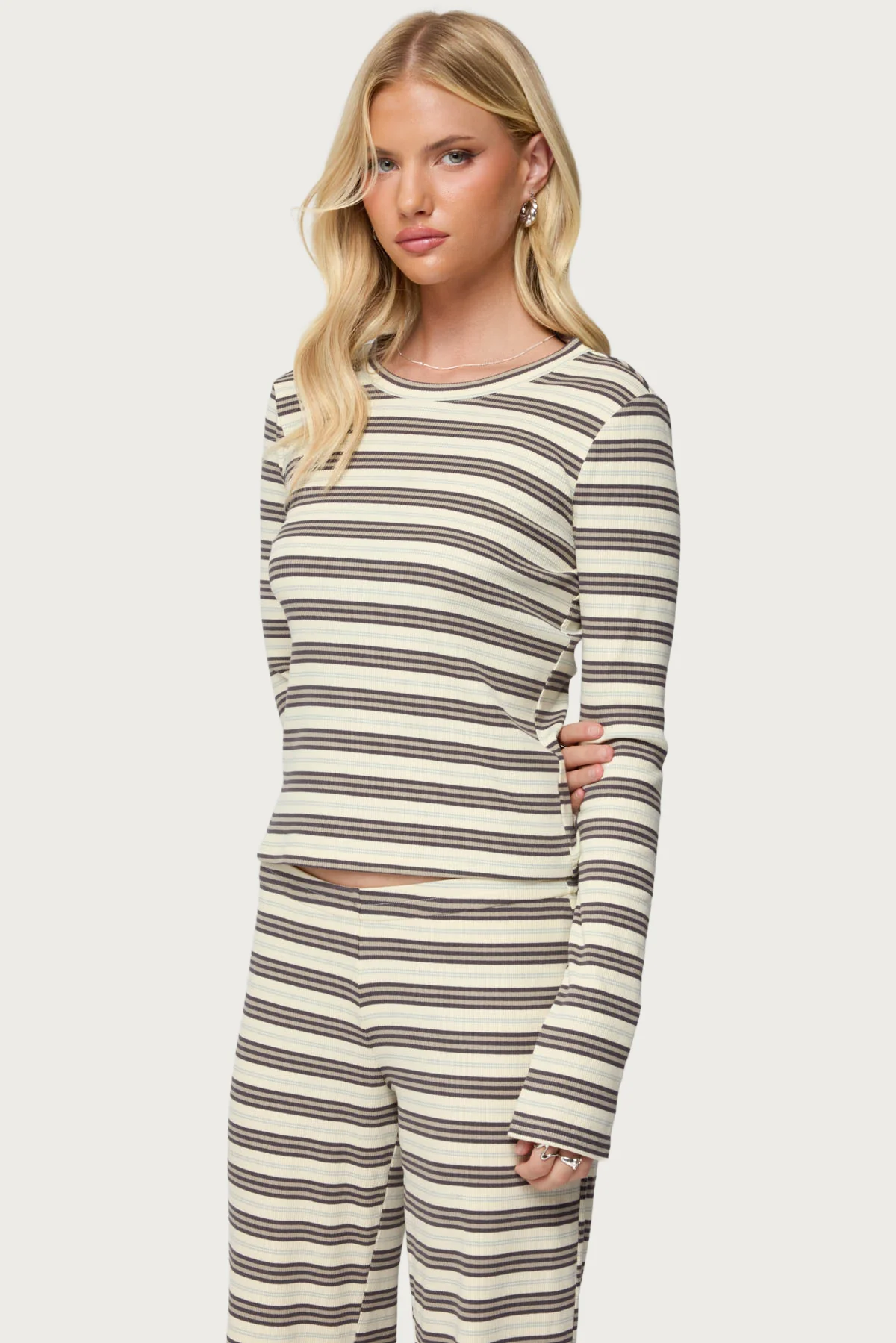 Avalie Striped Ribbed Long Sleeve T Shirt - Image 3
