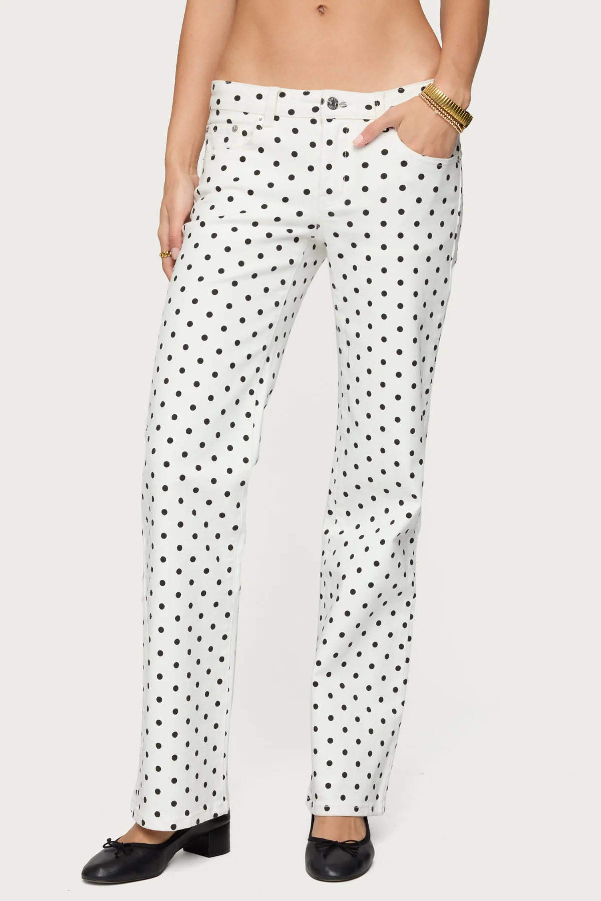 Romily Polka Dot Low Rise Straight Leg Jeans - Image 3