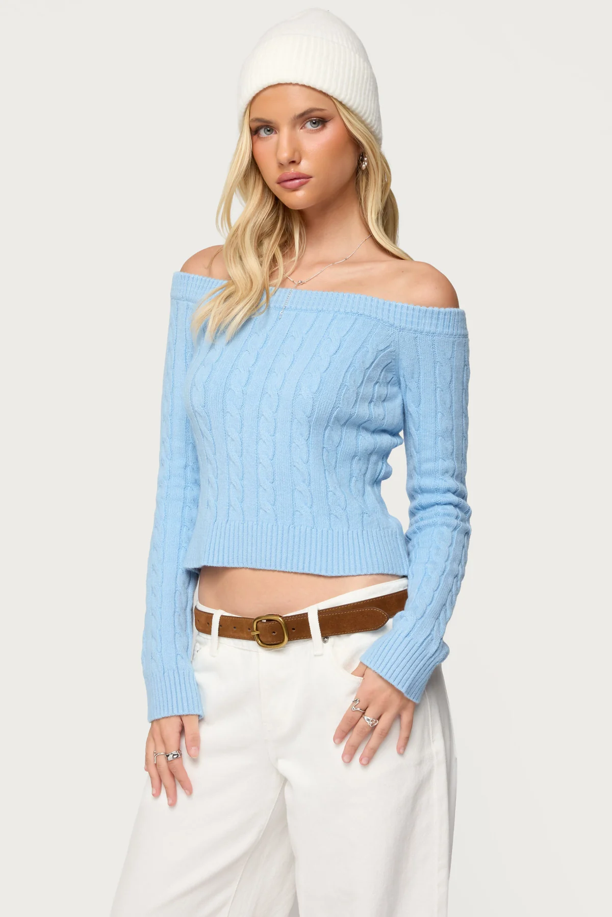 Taniza Off Shoulder Cable Knit Sweater - Image 4
