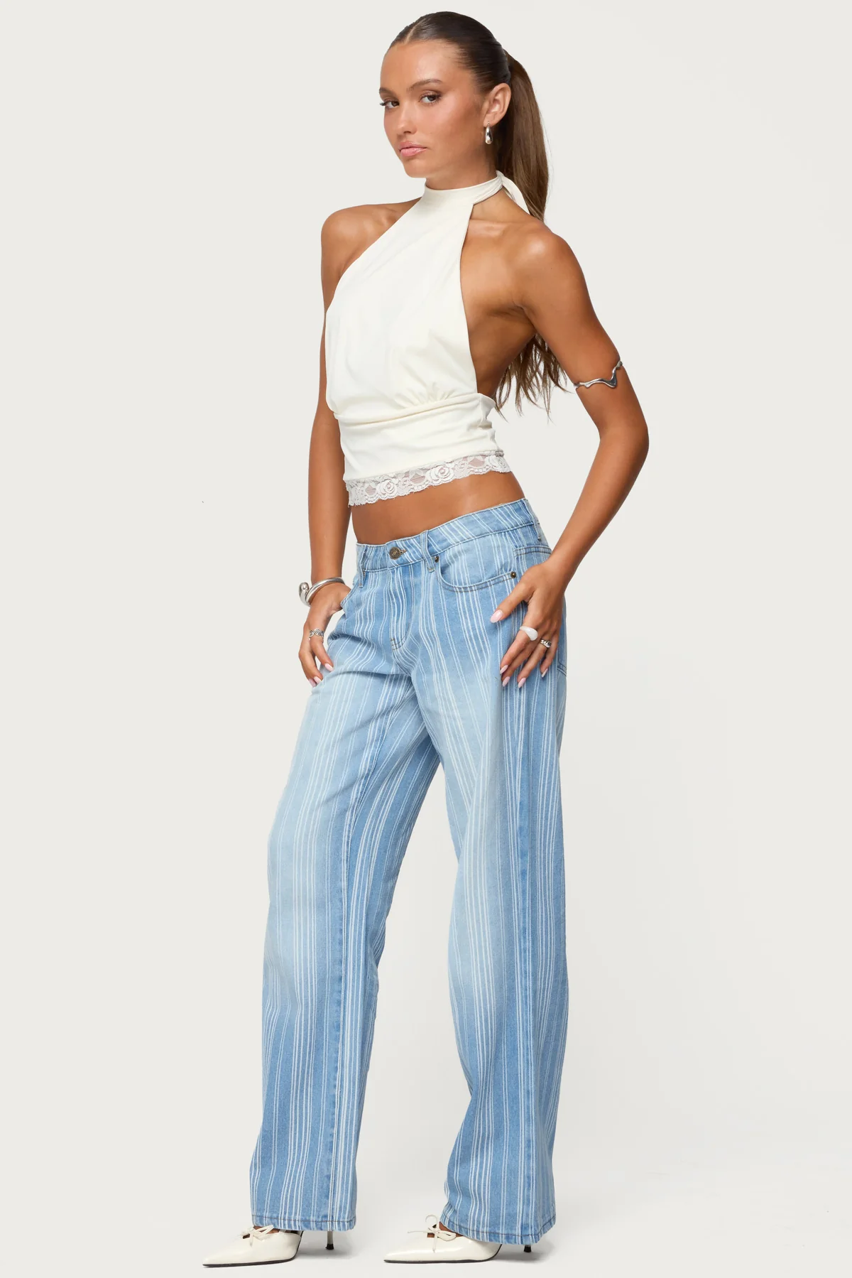 Tera Striped Low Rise Straight Leg Jeans - Image 3