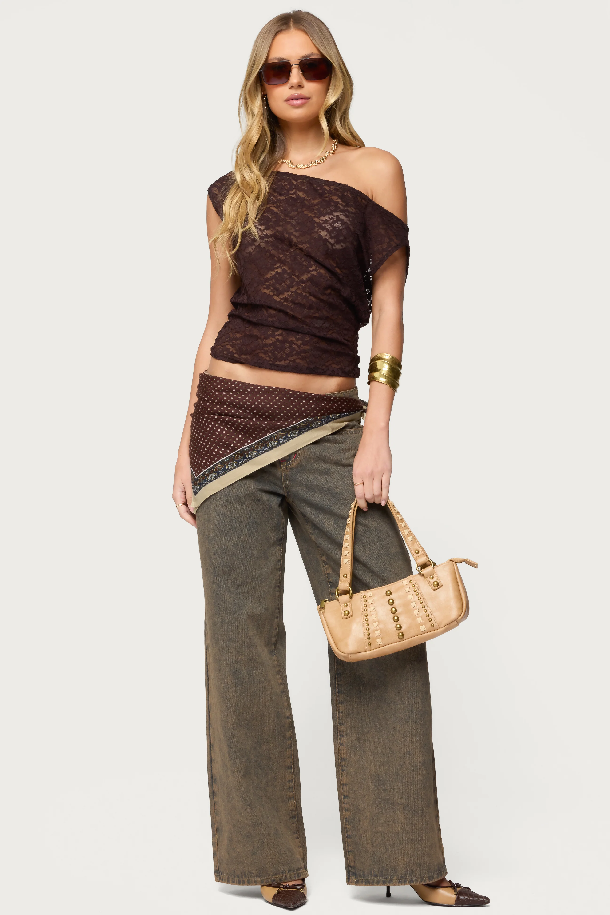 Kessa Sheer Lace Off Shoulder Top - Image 2