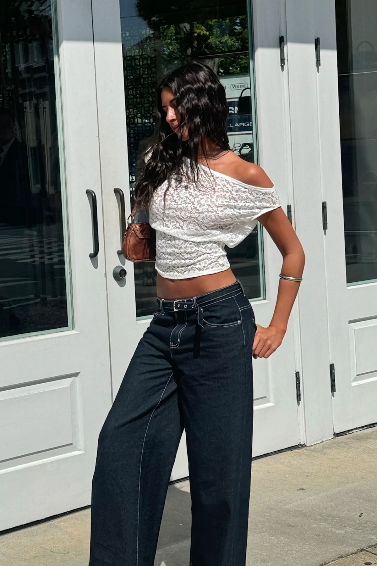 Kessa Sheer Lace Off Shoulder Top - Image 7