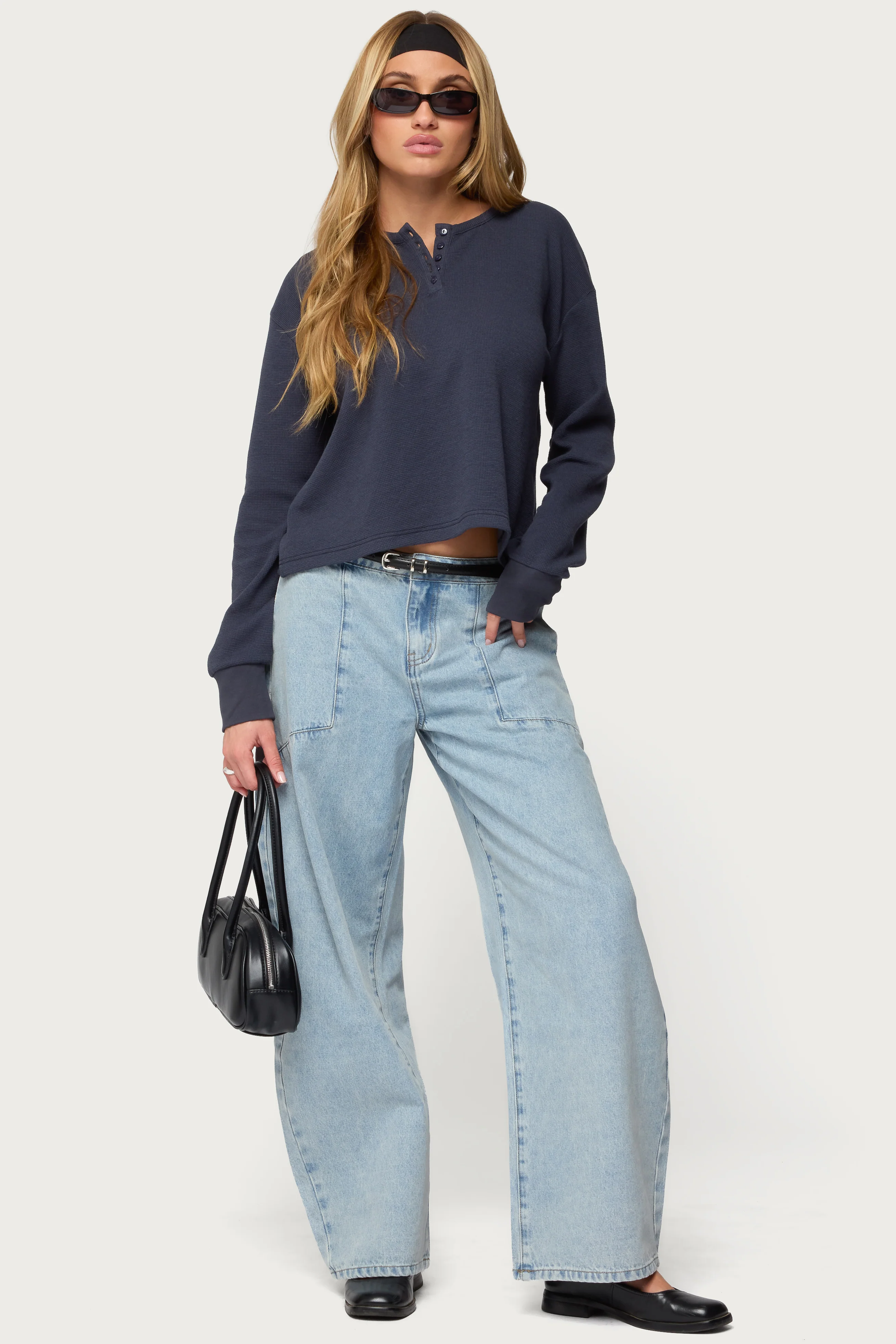 Deni Long Sleeve Henley Waffle Top - Image 2