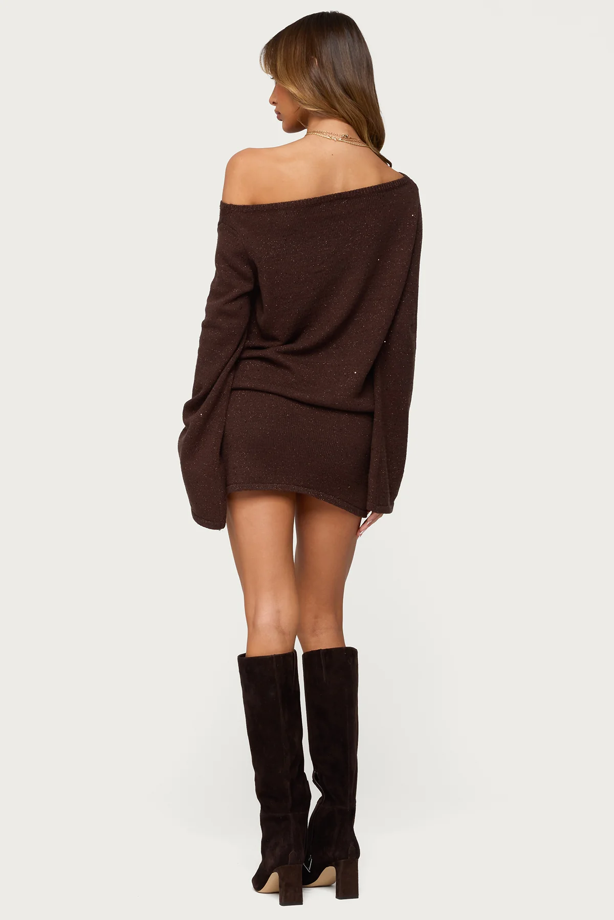 Off Shoulder Sequin Knit Mini Dress - Image 5