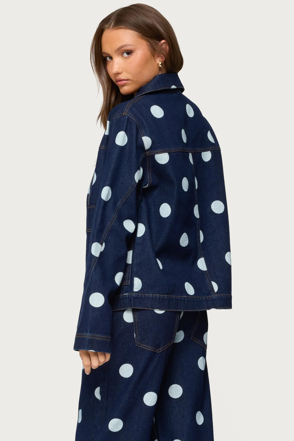 Leyah Polka Dot Oversized Denim Jacket - Image 6