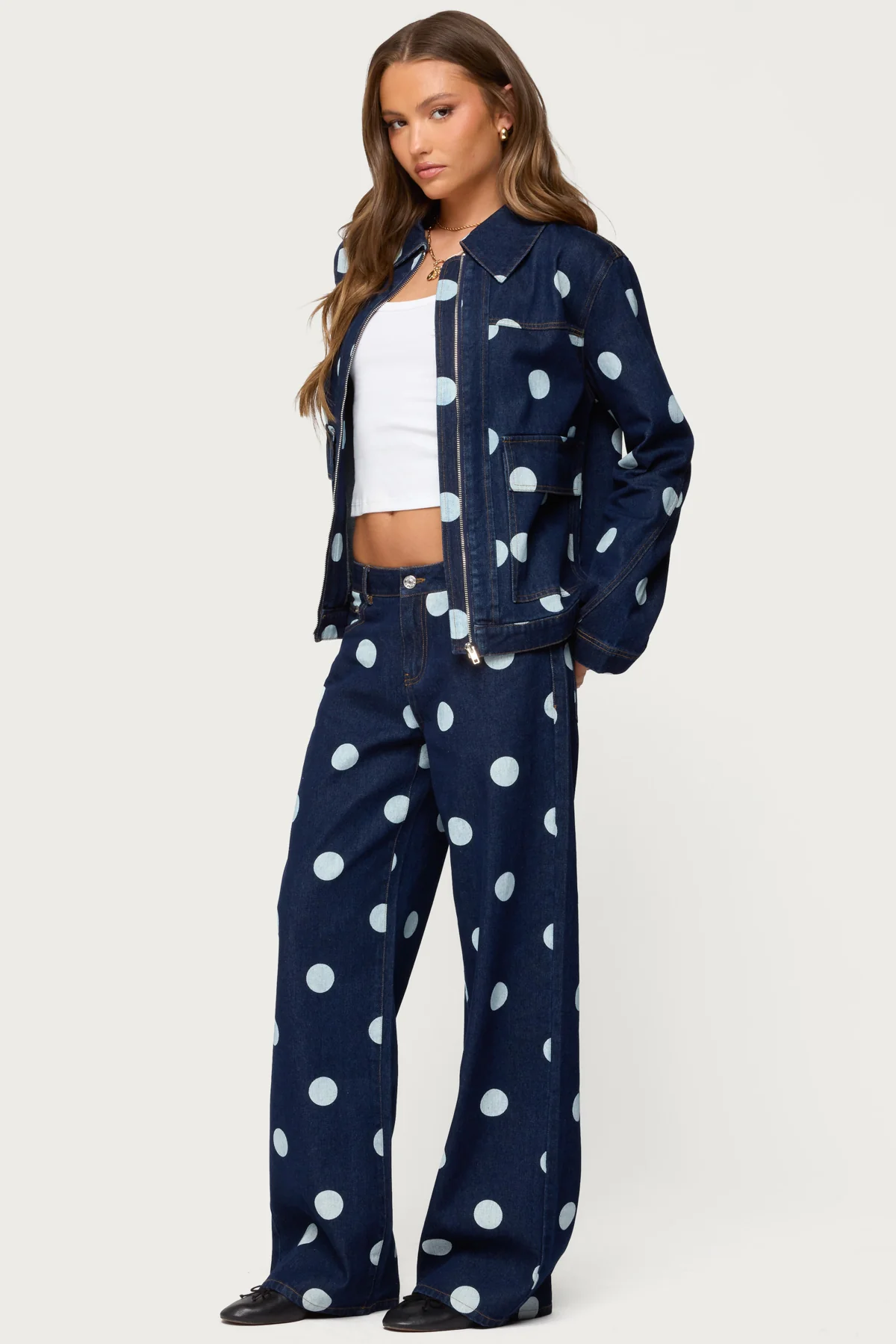 Leyah Polka Dot Low Rise Baggy Jeans - Image 3