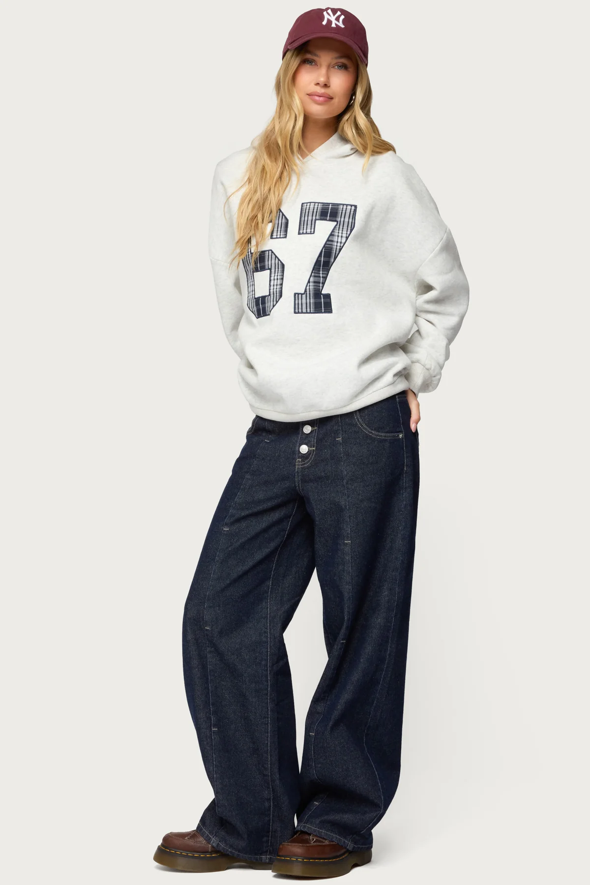 Polley Button Up Low Rise Baggy Jeans - Image 3