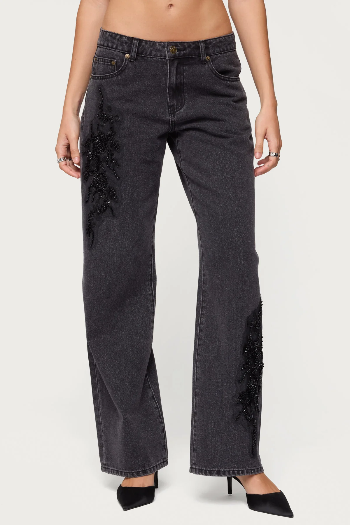 Rossa Beaded Low Rise Baggy Jeans - Image 3