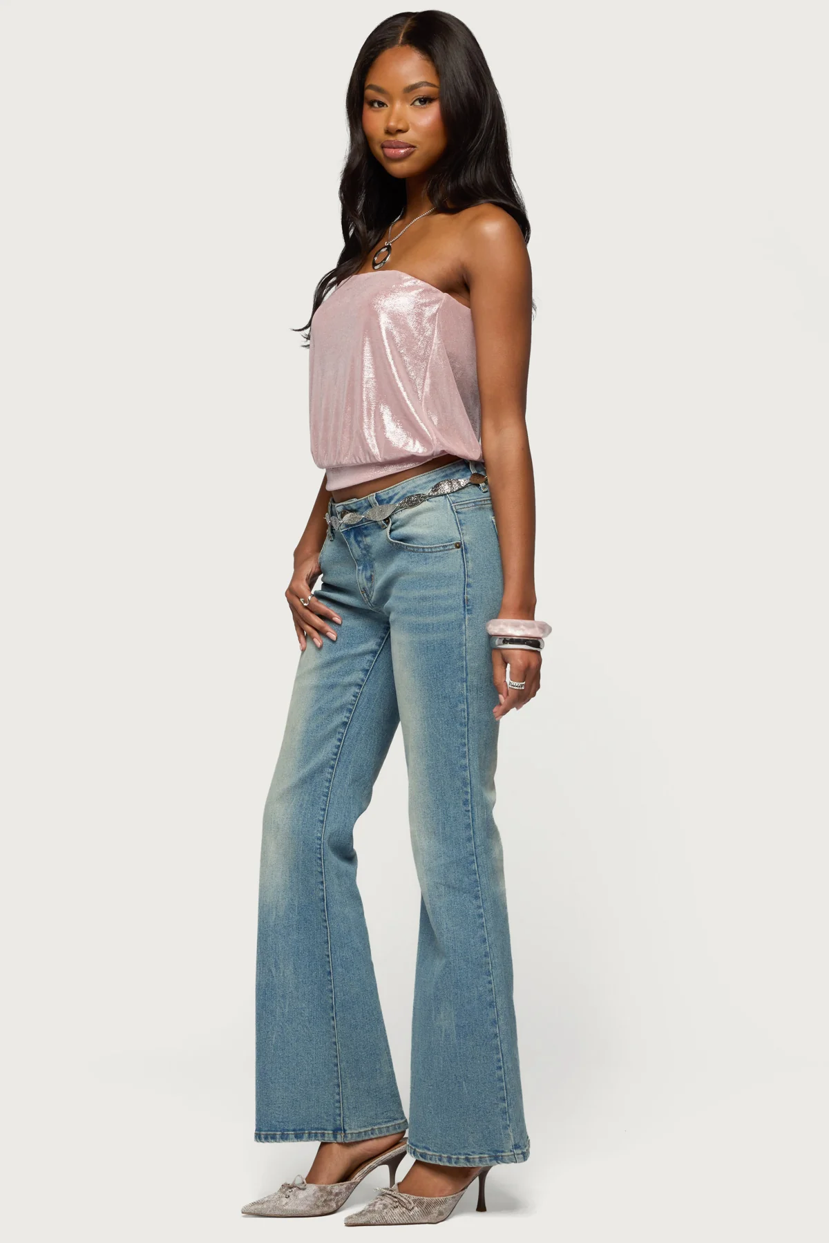 Leira Silky Sparkly Strapless Top - Image 4