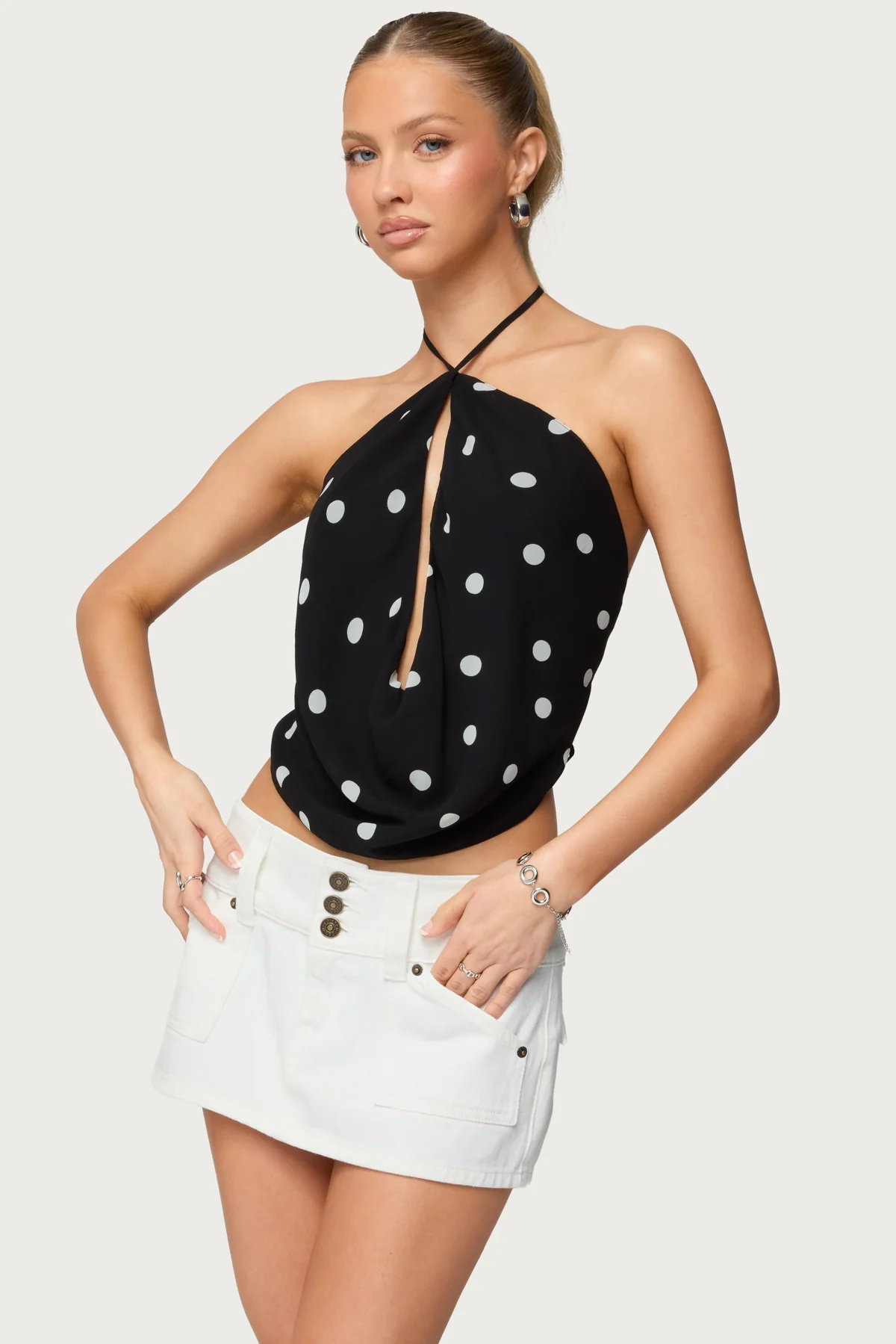 Chiffon Backless Cowl Neck Top - Image 3