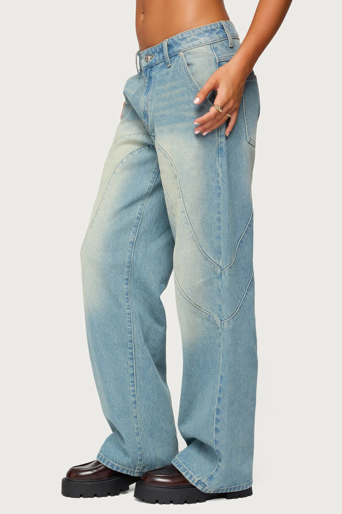 Kiria Stitched Low Rise Baggy Jeans - Image 4