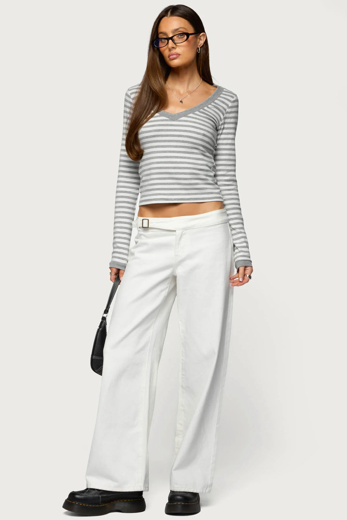 Kimi Striped Long Sleeve V Neck Top - Image 2
