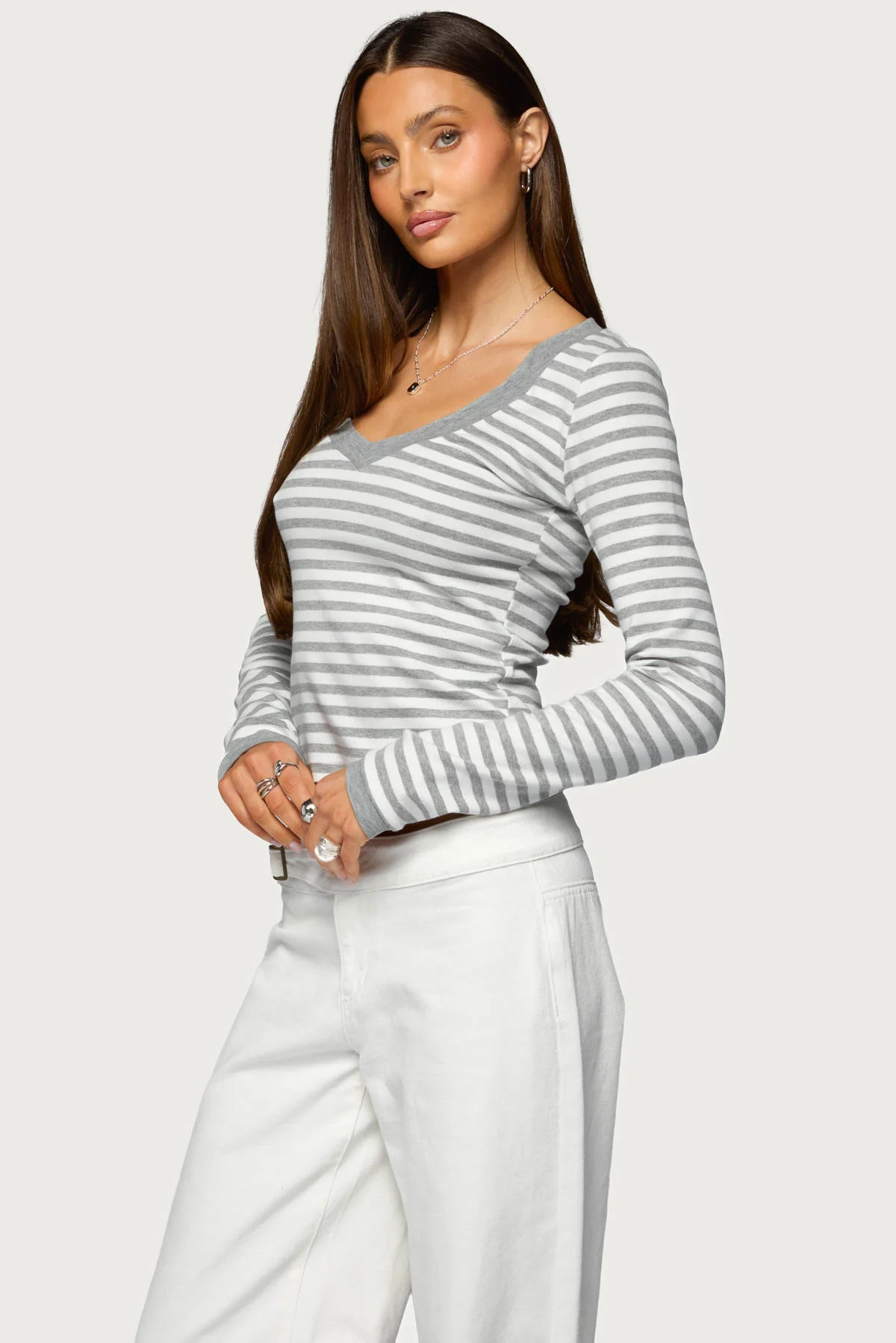 Kimi Striped Long Sleeve V Neck Top - Image 3