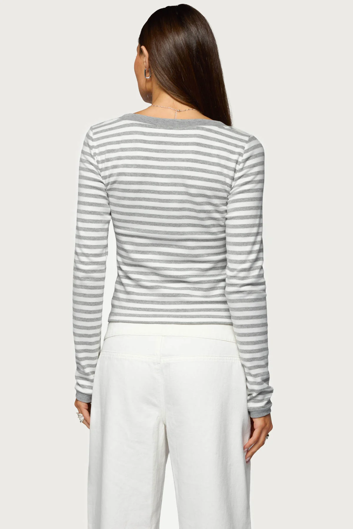 Kimi Striped Long Sleeve V Neck Top - Image 4