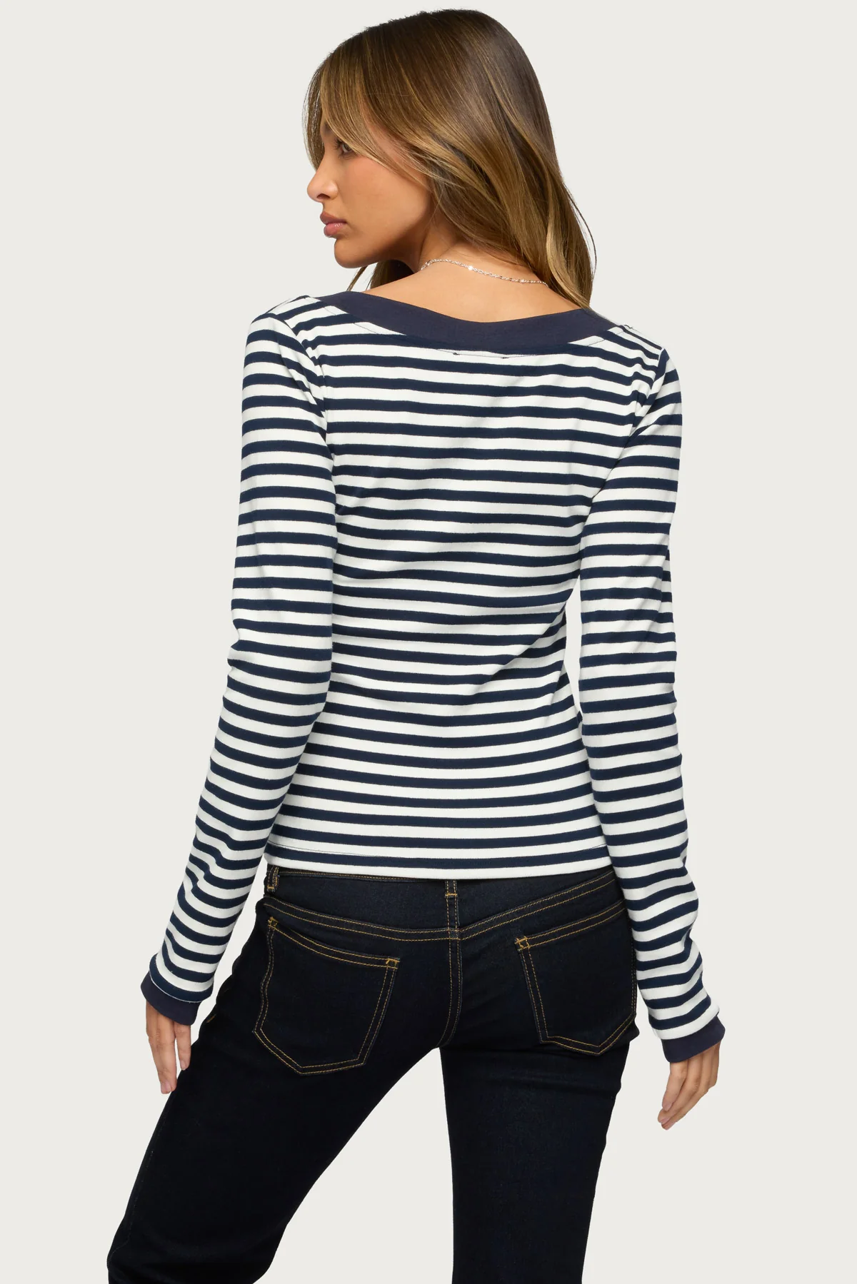 Kimi Striped Long Sleeve V Neck Top - Image 3