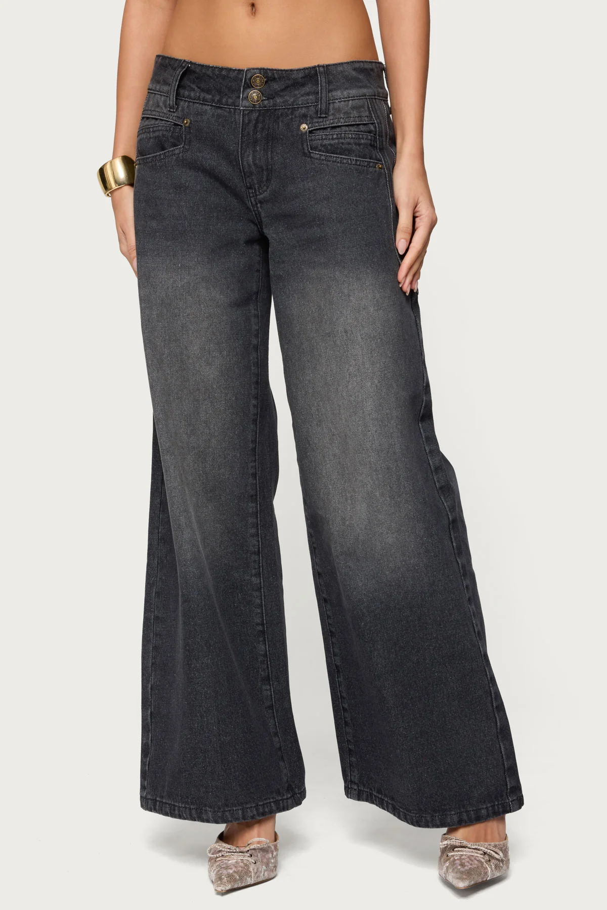 Charlize Stitched Washed Low Rise Baggy Jeans - Image 2