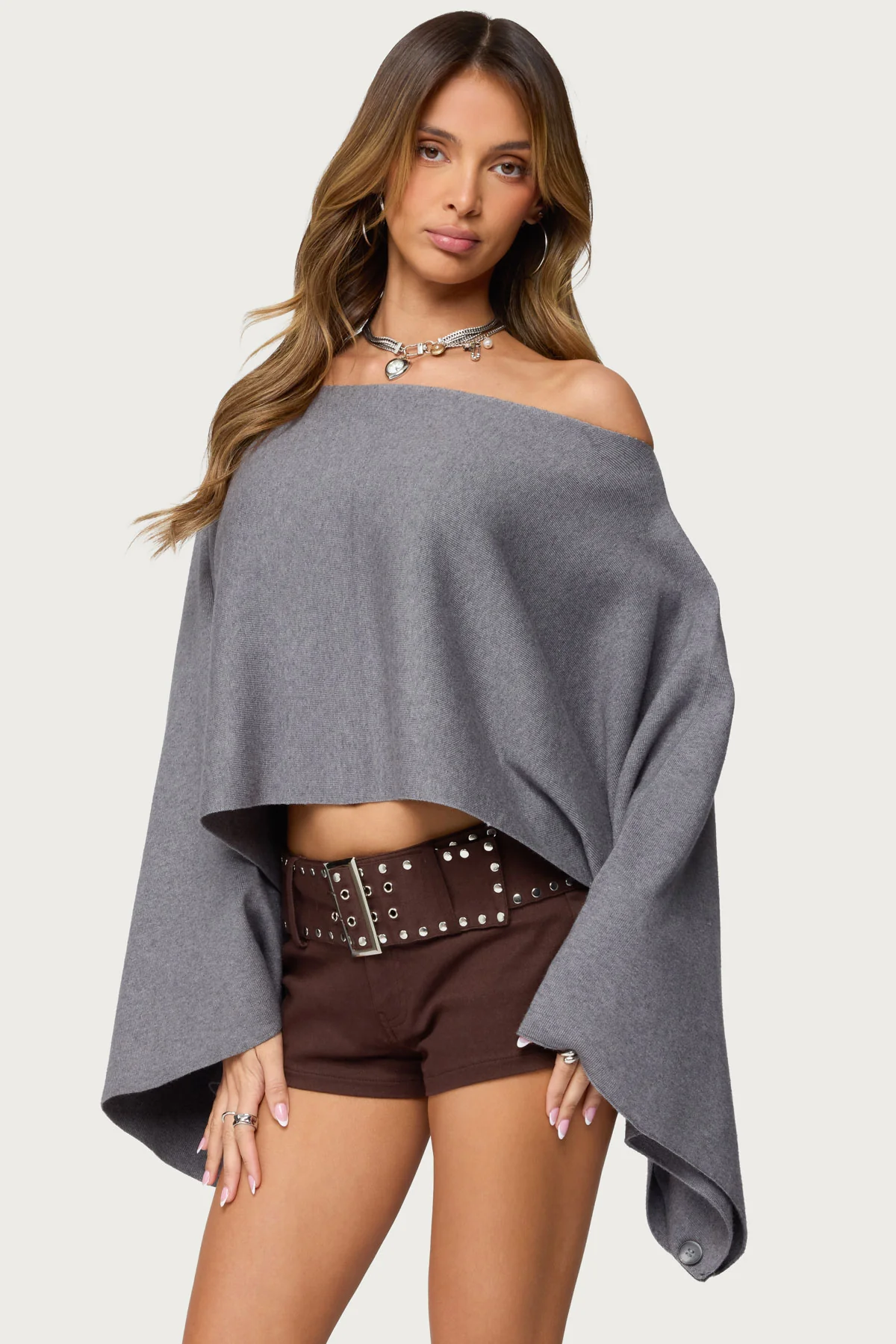 Sharla Off Shoulder Poncho Sweater - Image 3