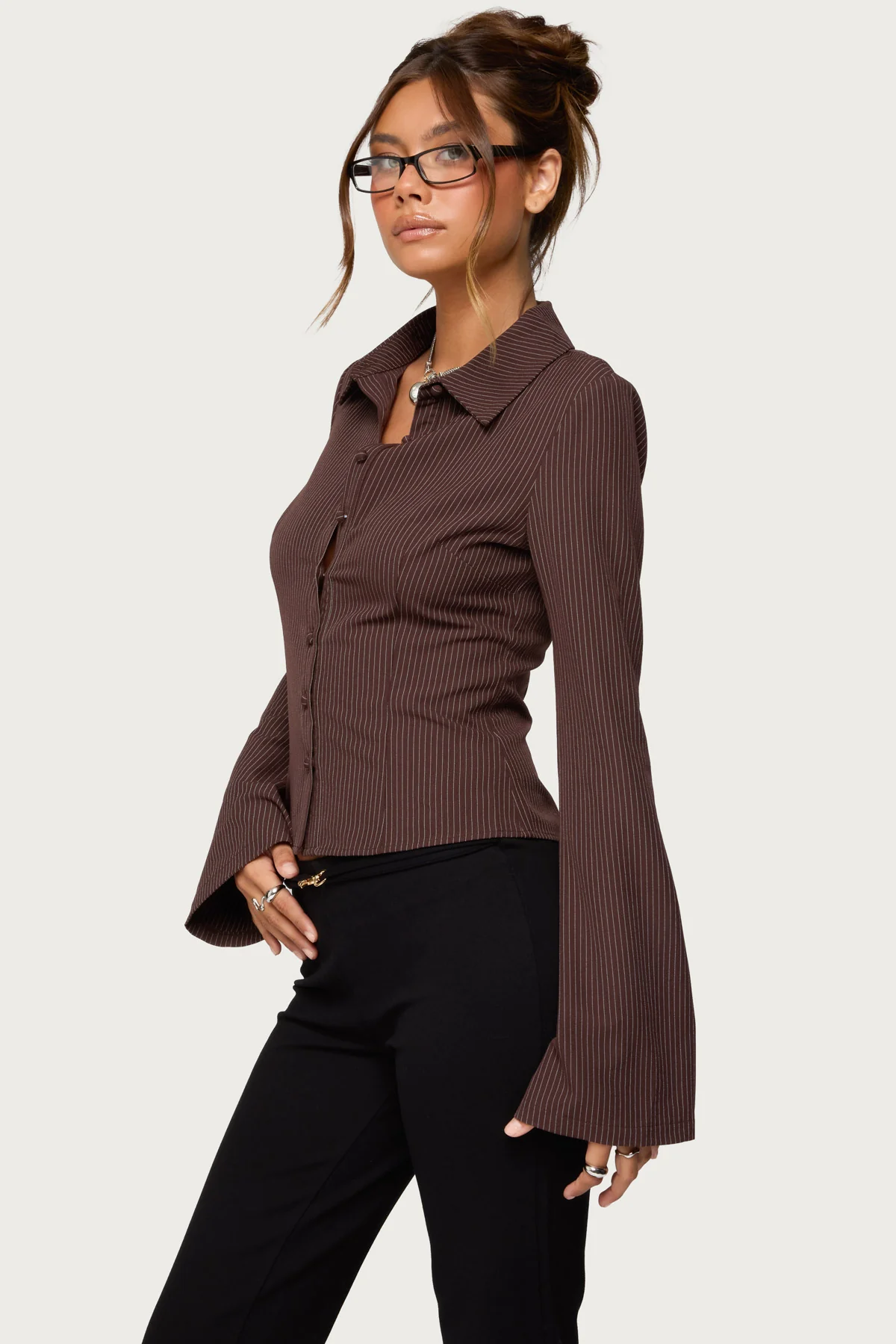Pinstripe Tailored Button Up Shirt - Image 3
