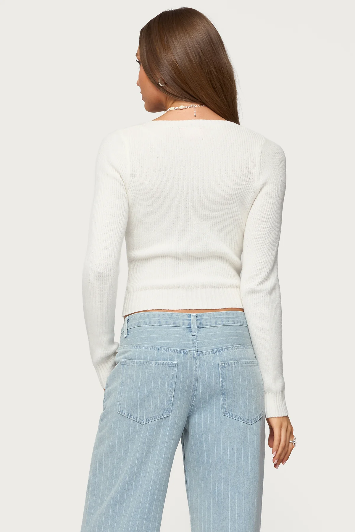 Maliah Ribbed Knit V Neck Top - Image 5