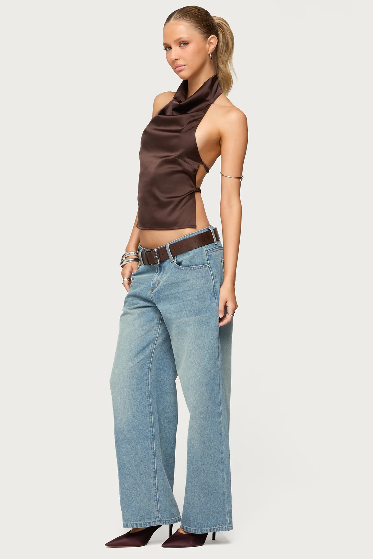 Satin Effect Backless Cowl Neck Top - Image 5