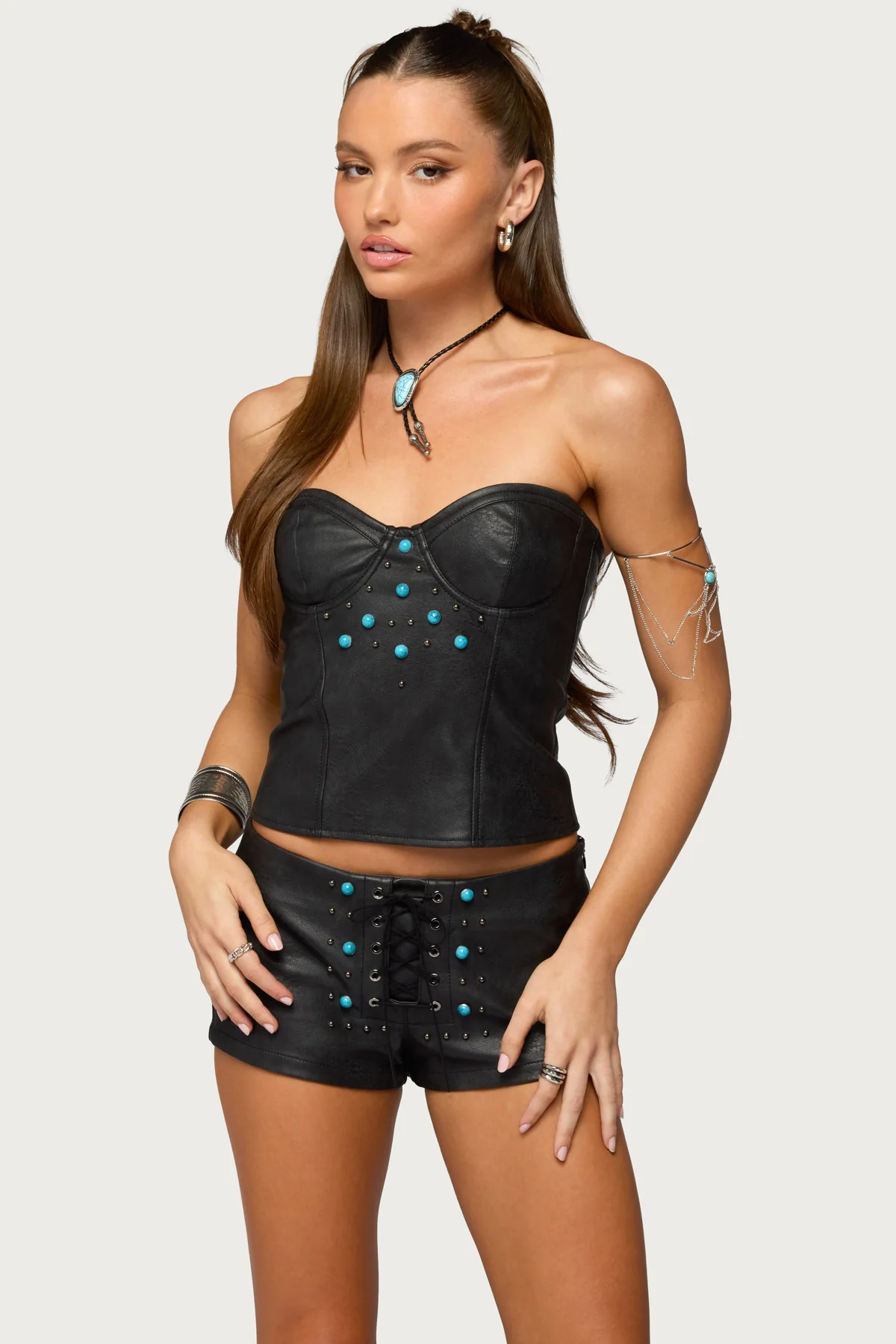 Jessica Cupped Faux Leather Strapless Top - Image 2