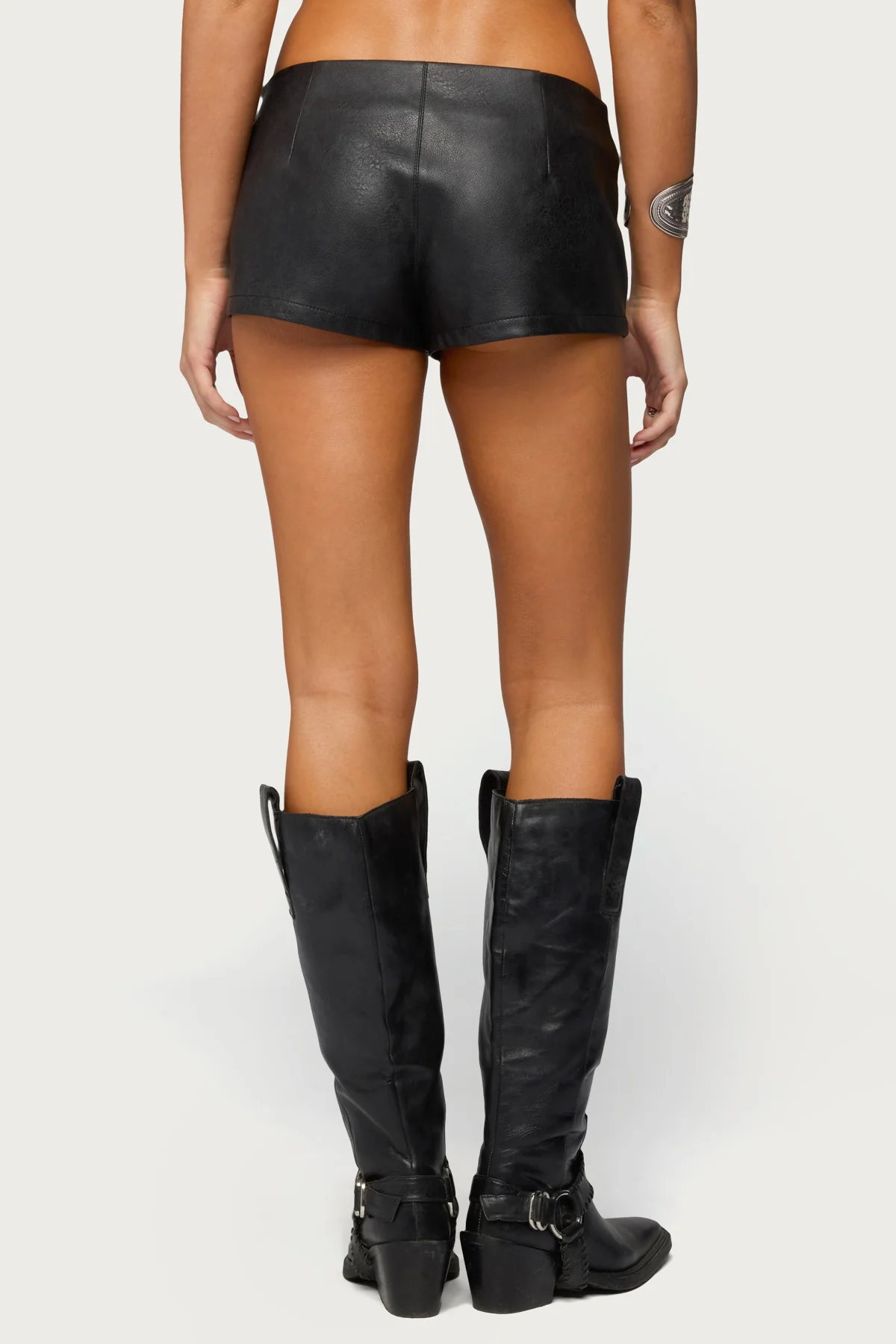 Jessica Lace Up Faux Leather Micro Shorts - Image 4