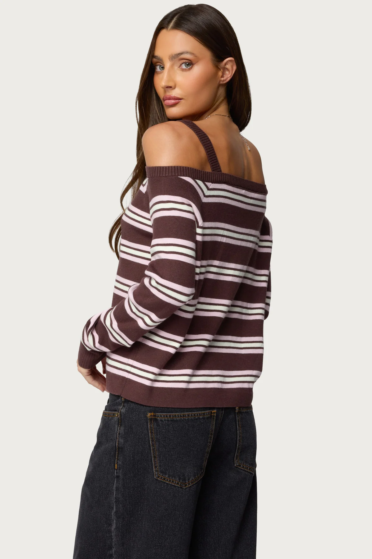 Shyla Off Shoulder Striped Knit Top - Image 4