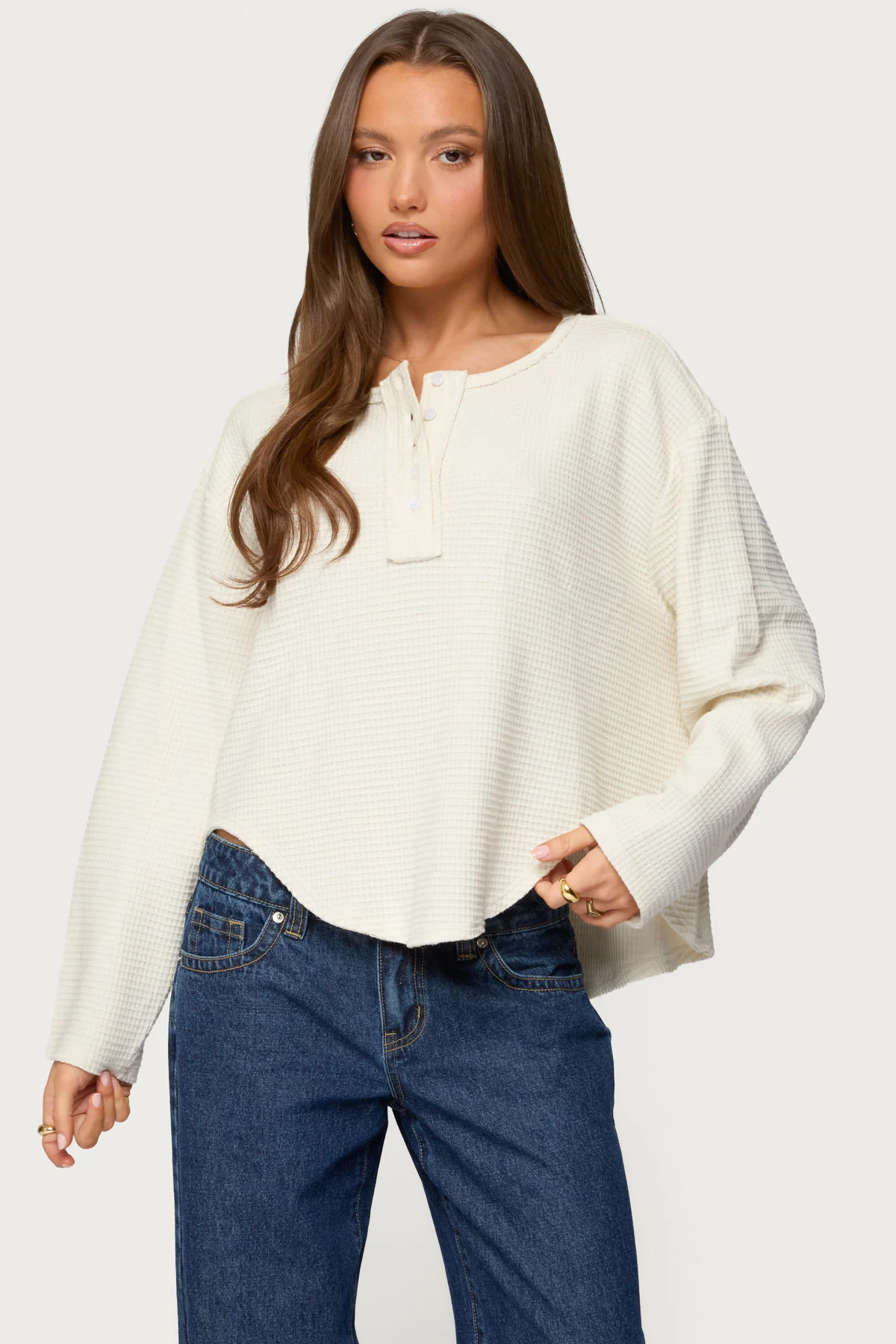 Alisia Oversized Waffle Henley Top - Image 2