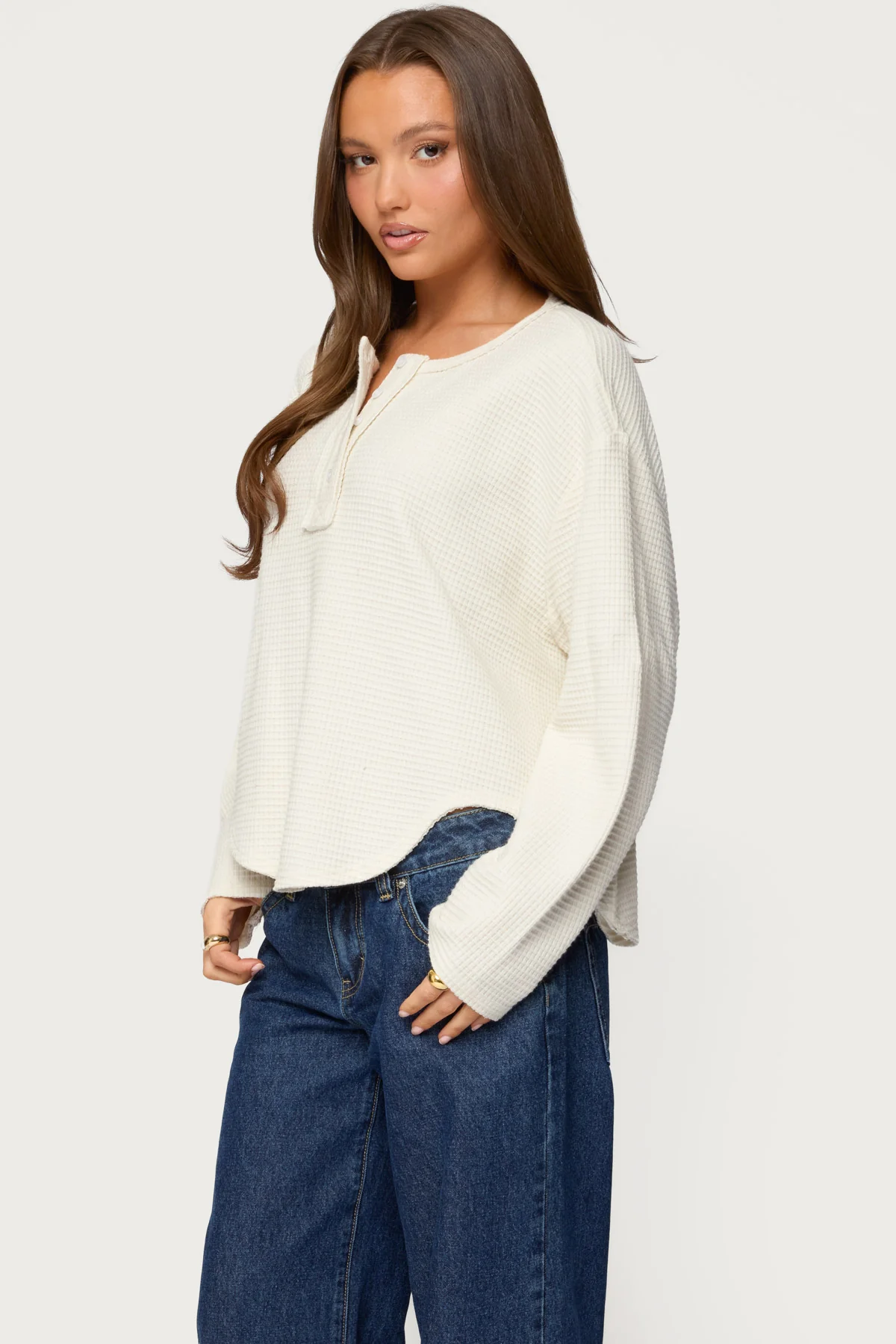 Alisia Oversized Waffle Henley Top - Image 4