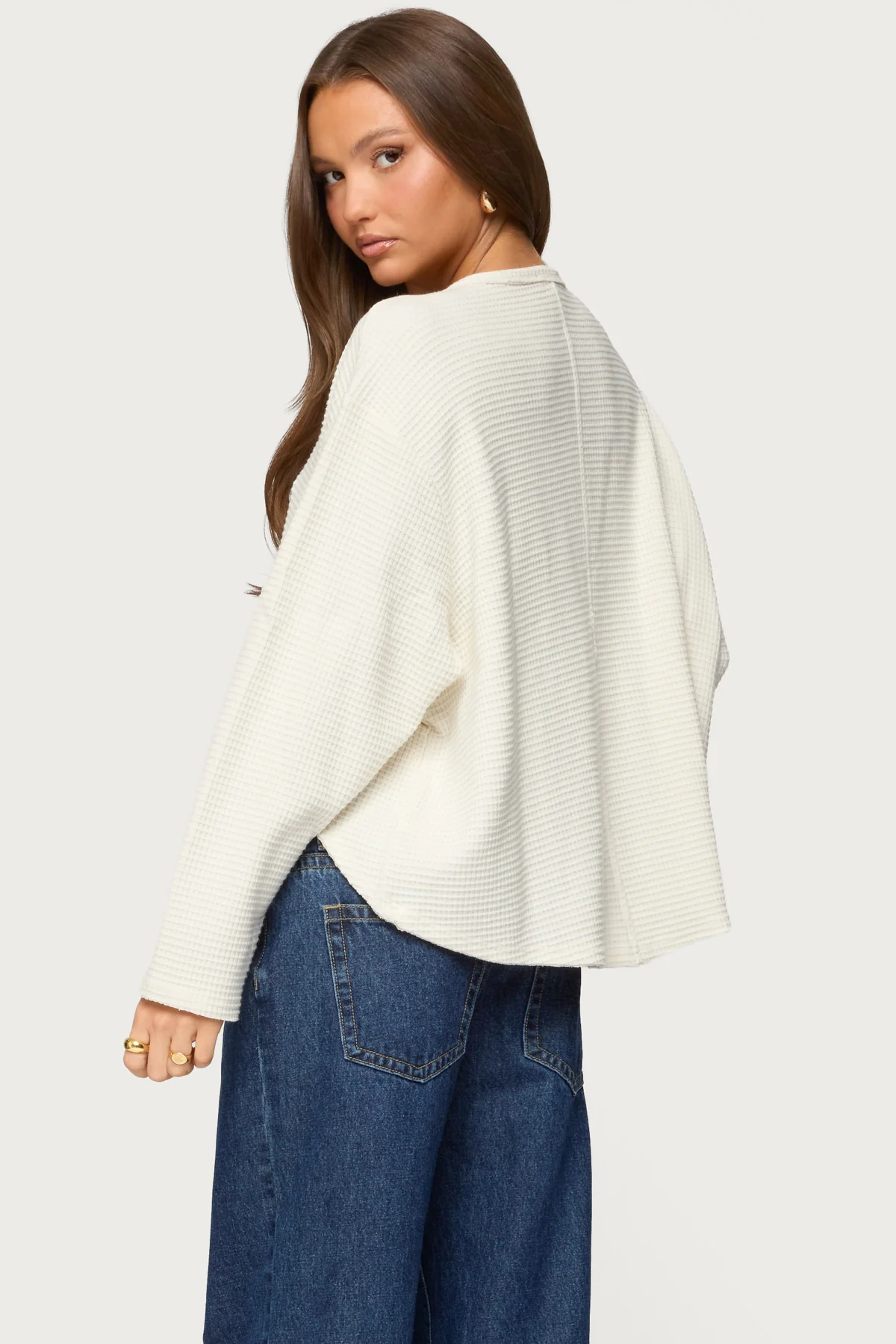Alisia Oversized Waffle Henley Top - Image 6