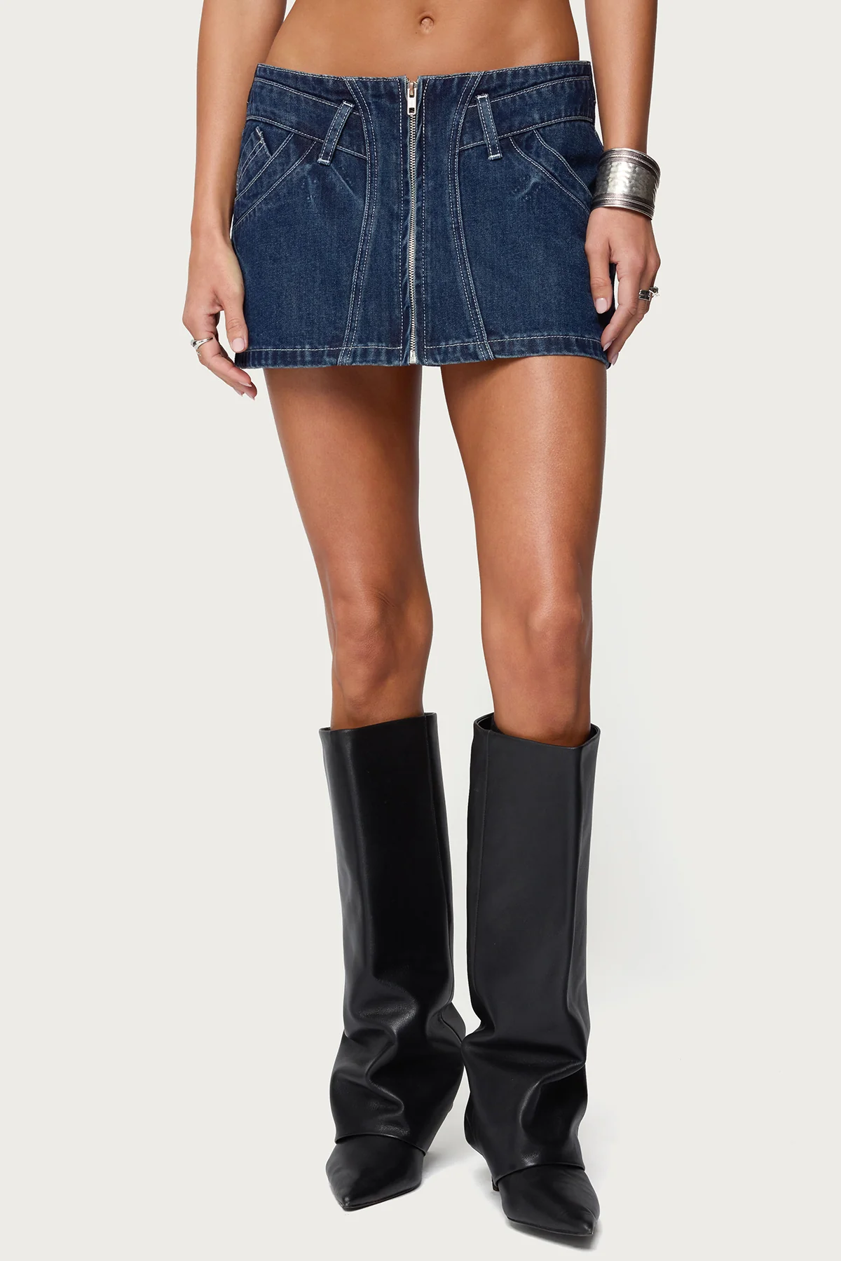 Sharlo Zip Up Denim Mini Skirt - Image 2