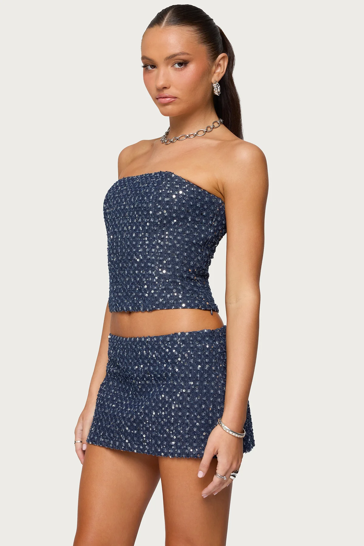 Sora Sequin Distressed Denim Corset - Image 4