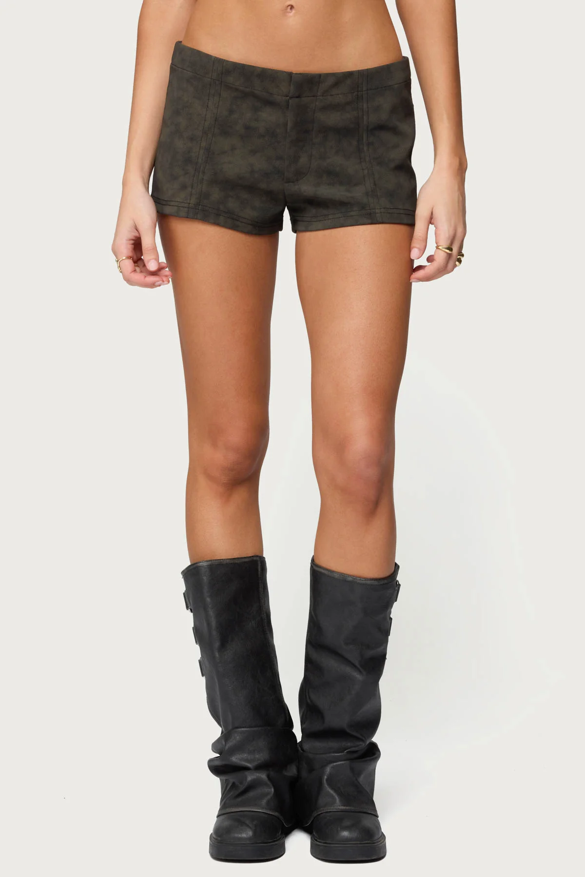 Taia Distressed Faux Leather Micro Shorts - Image 2
