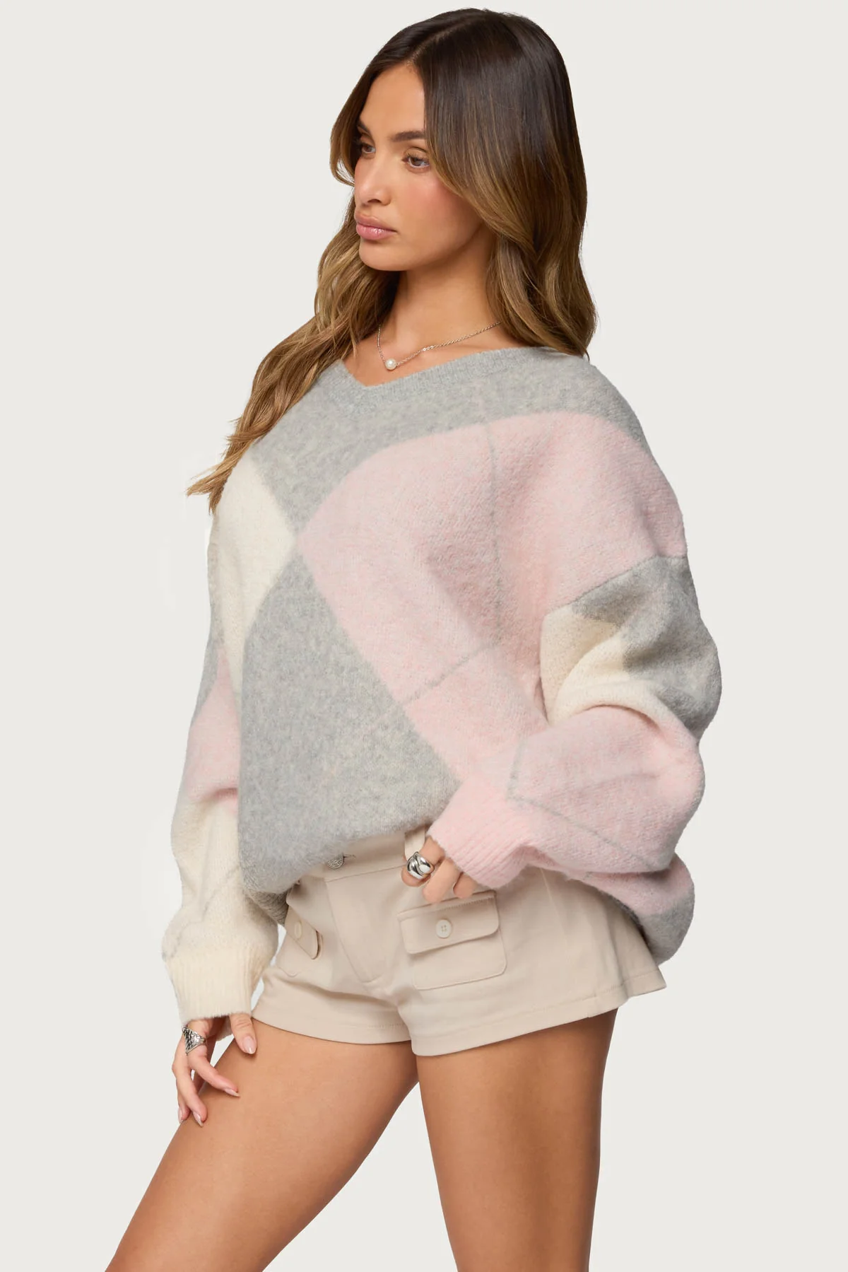 Elda Oversized Argyle Sweater - Image 3