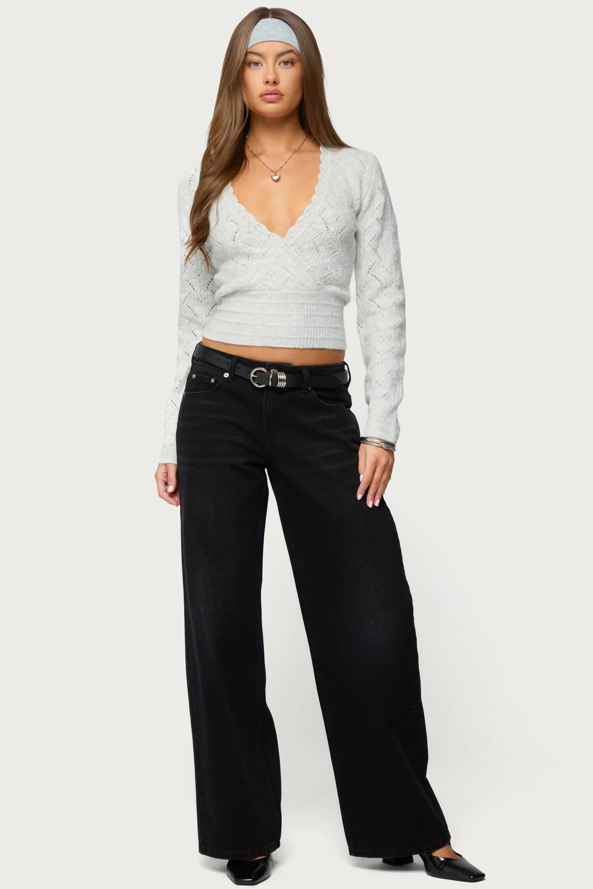 Janine Pointelle Knit V Neck Top - Image 5
