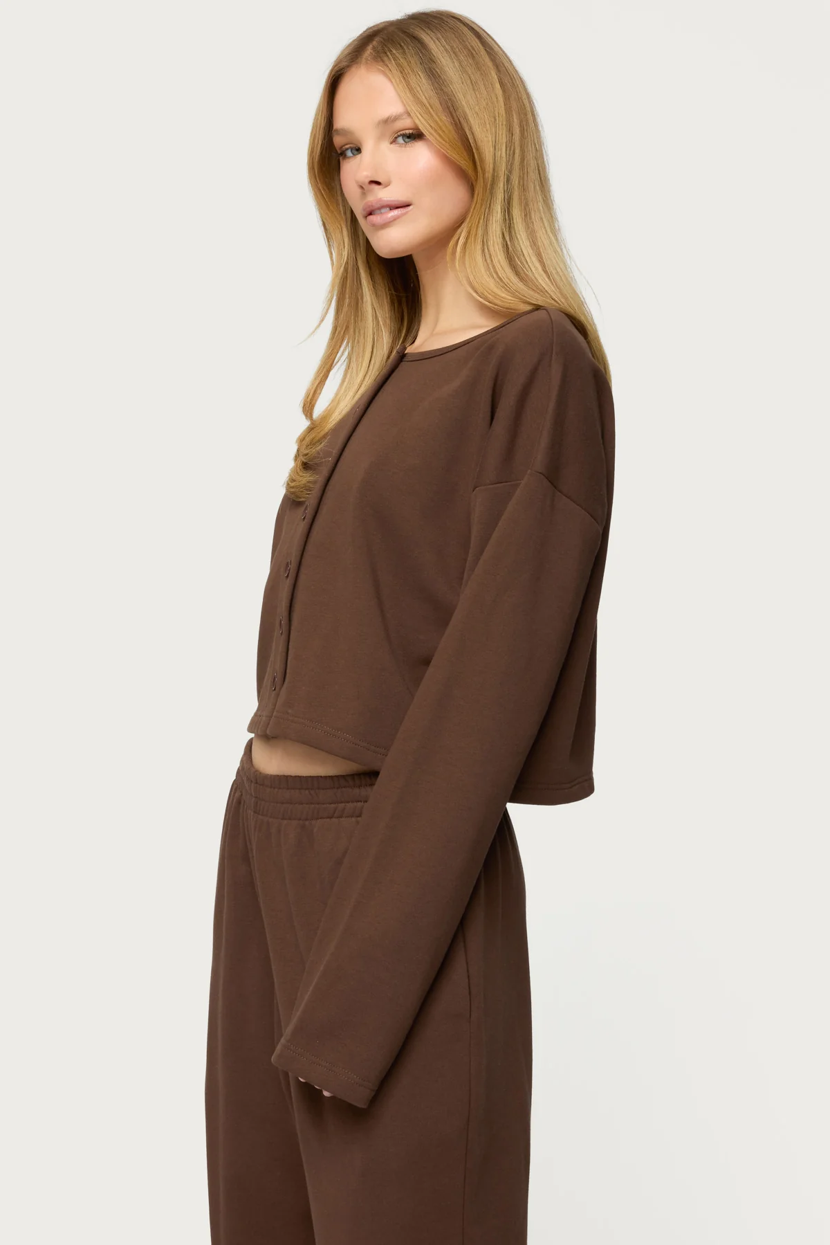 Binah Oversized French Terry Button Up Sweatshirt - Image 3