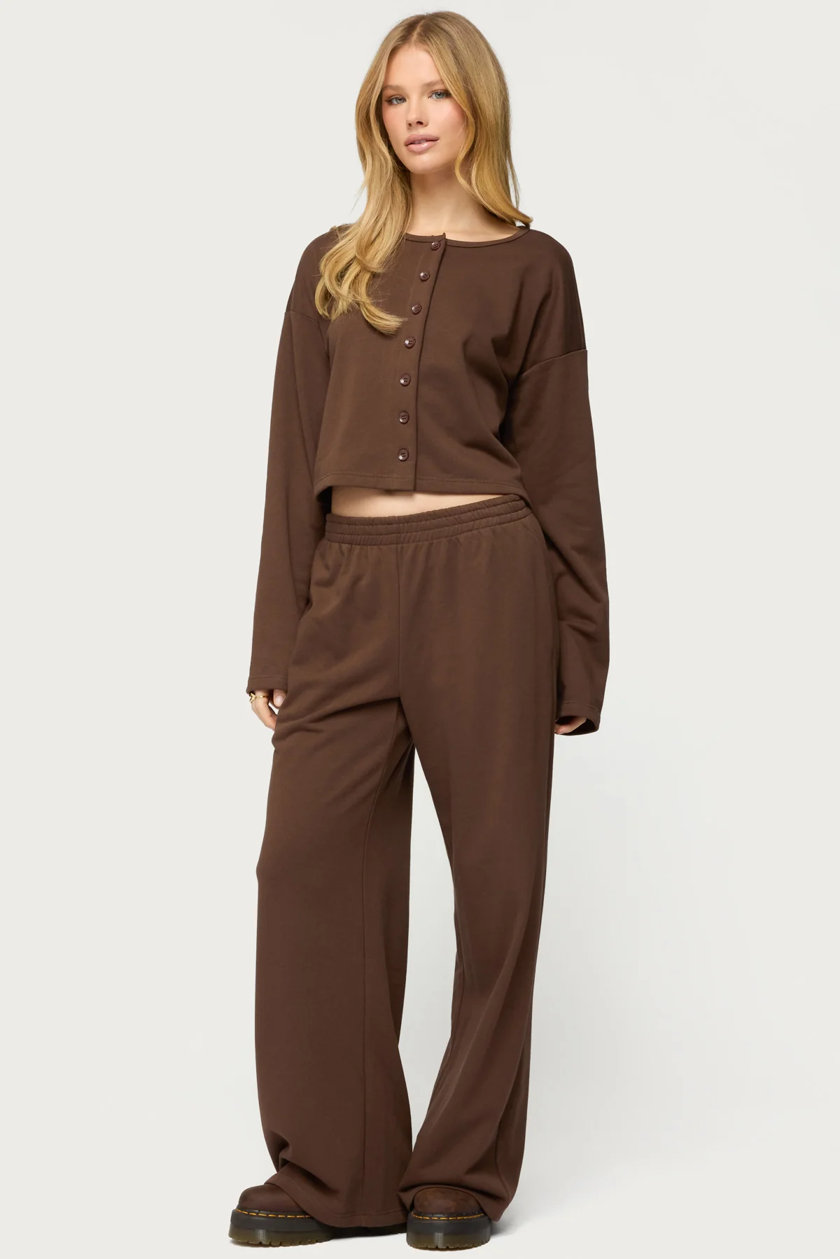 Binah Oversized French Terry Button Up Sweatshirt - Image 5