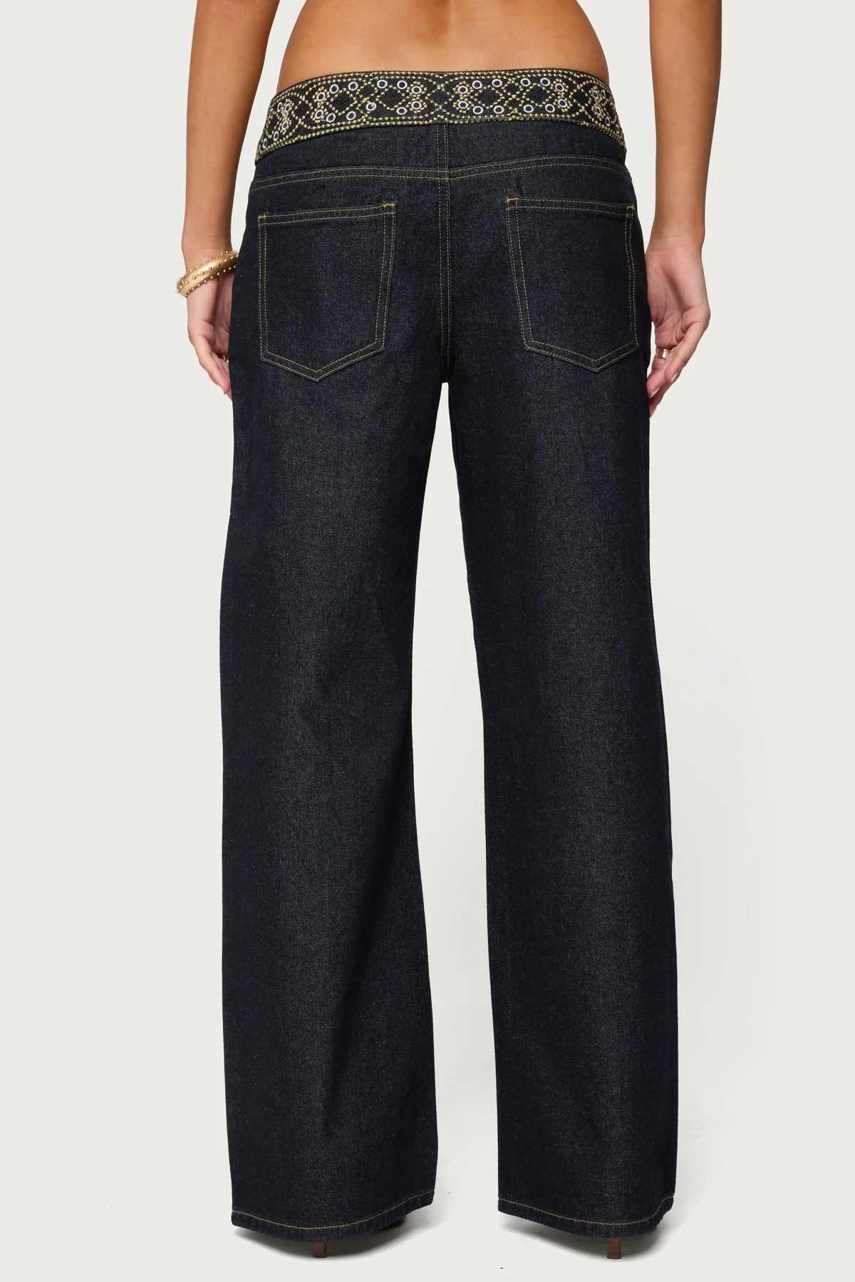 Carlie Embroidered Low Rise Wide Leg Jeans - Image 4