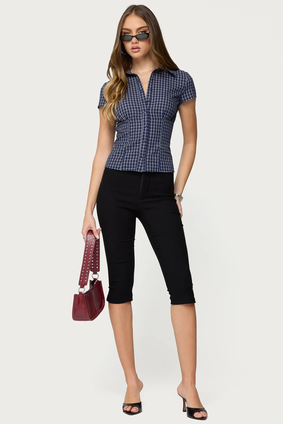 Oriya Gingham Tailored Button Up Shirt - Image 4