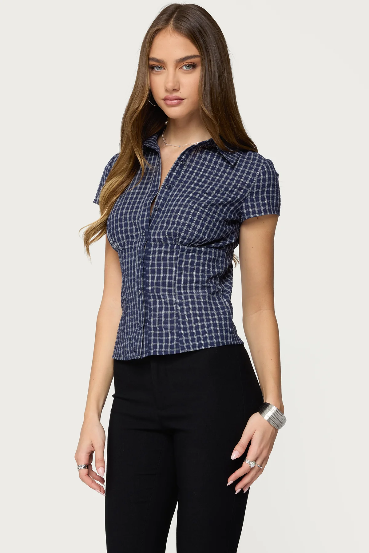 Oriya Gingham Tailored Button Up Shirt - Image 5