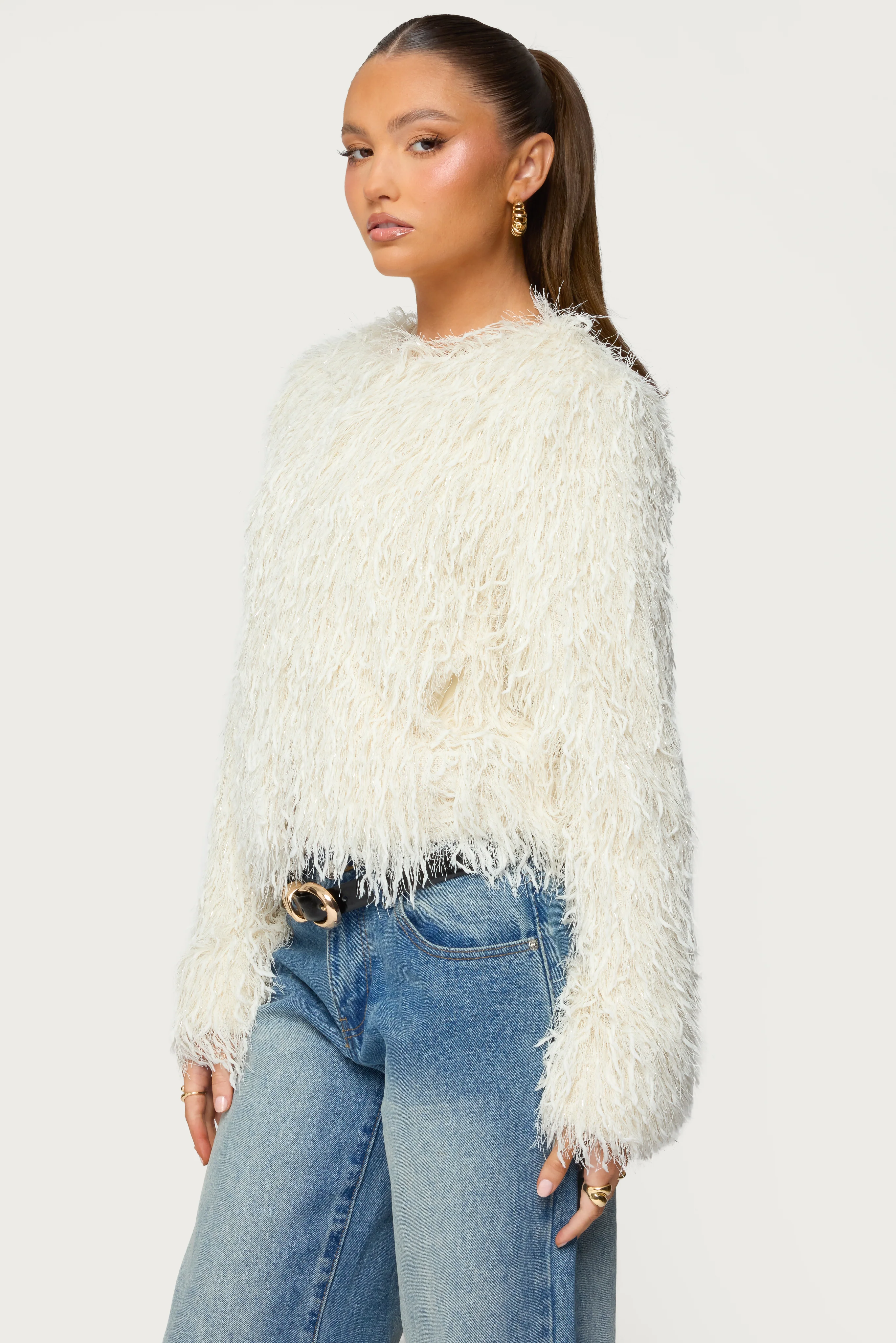 Aleandra Fringed Faux Feather Jacket - Image 3