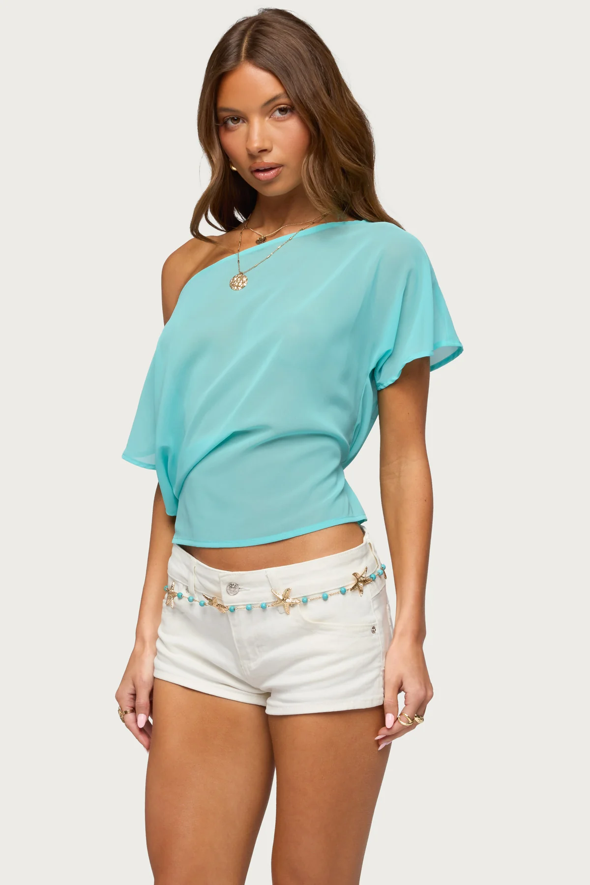 Noria Sheer Chiffon Off Shoulder Top - Image 3