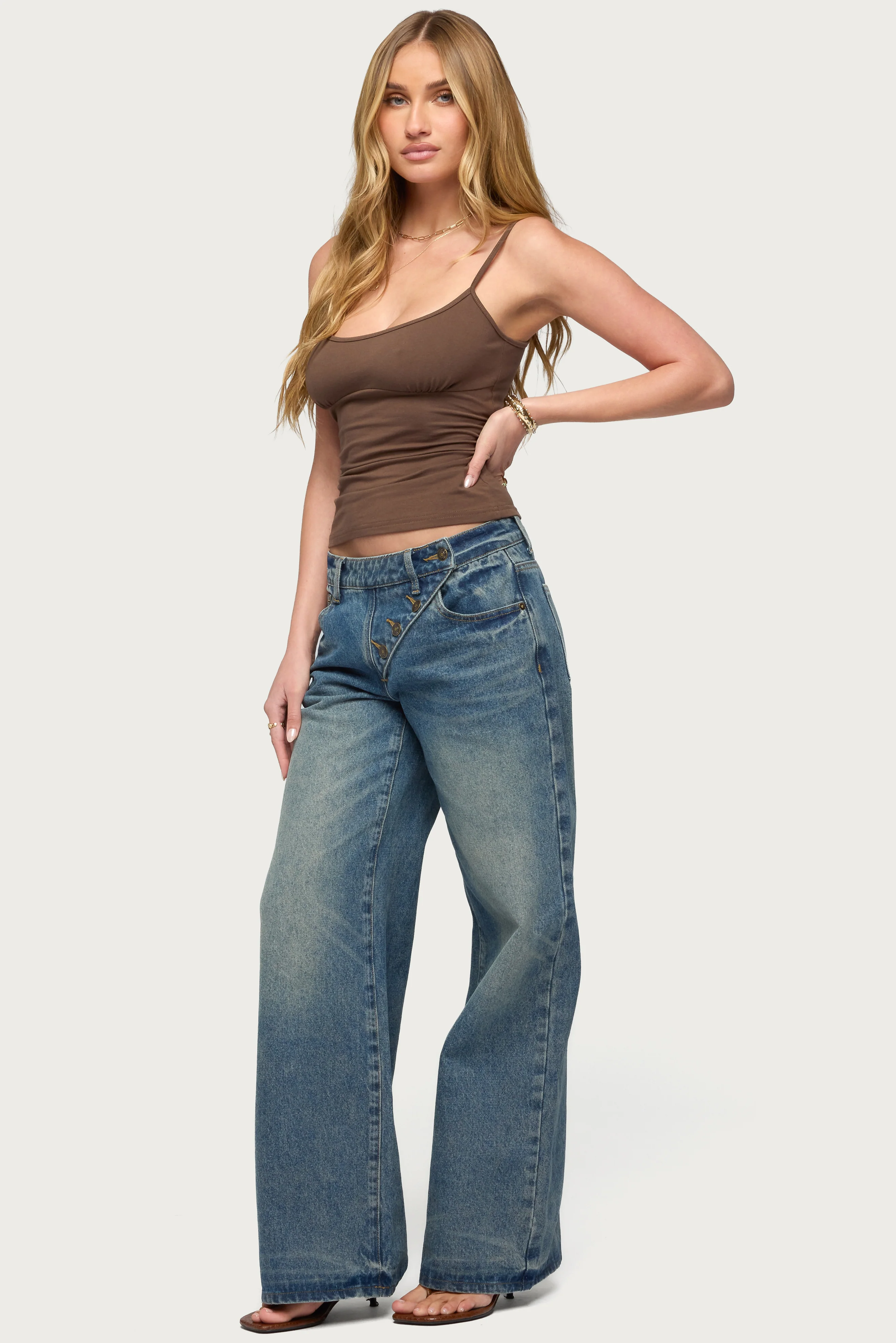 Moxlan Slanted Button Low Rise Baggy Jeans - Image 5