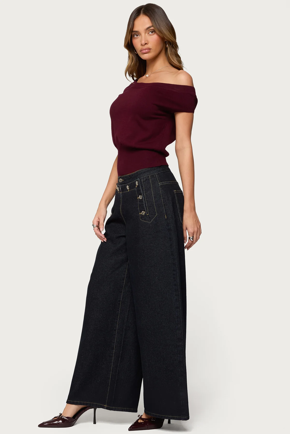 Frida Buttoned Low Rise Baggy Jeans - Image 3