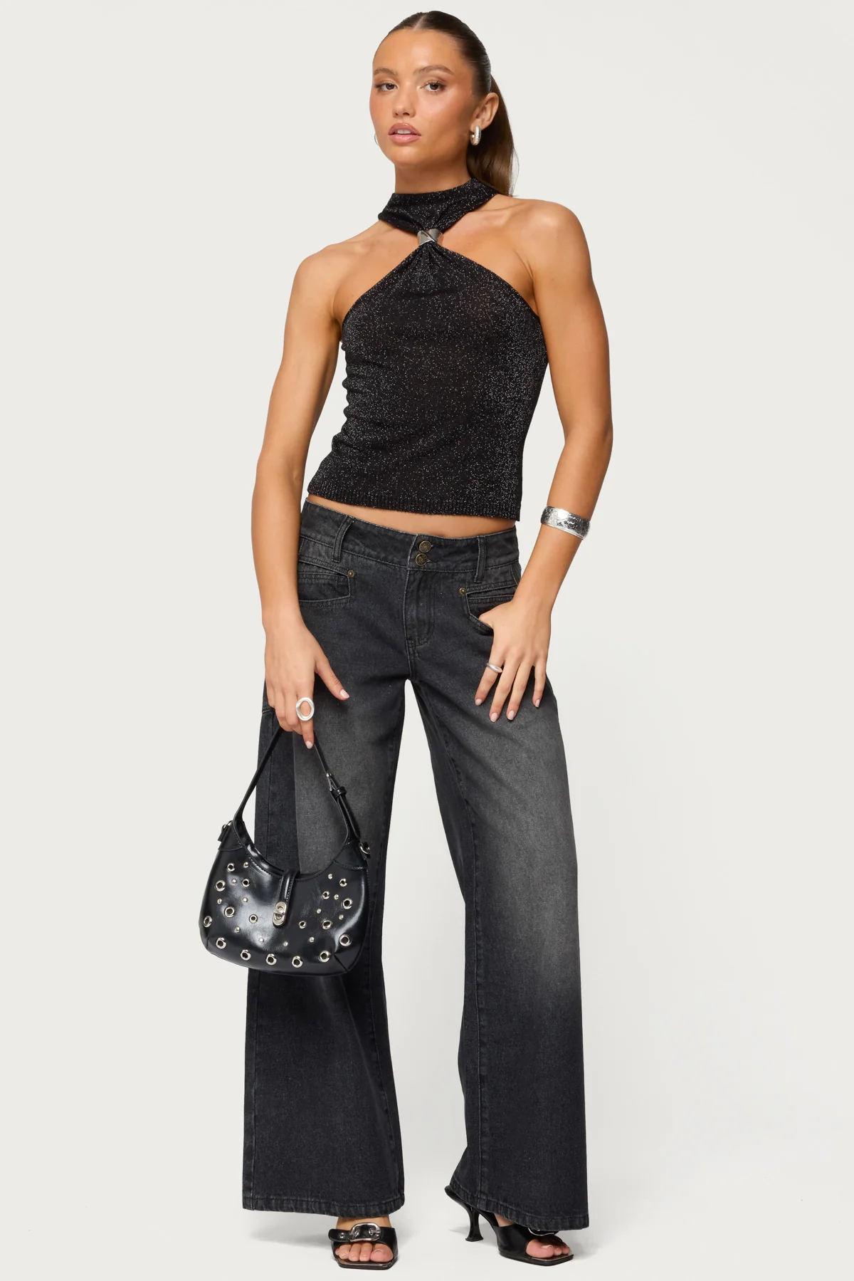 Nalia Gathered Ring Glitter Knit Top - Image 2