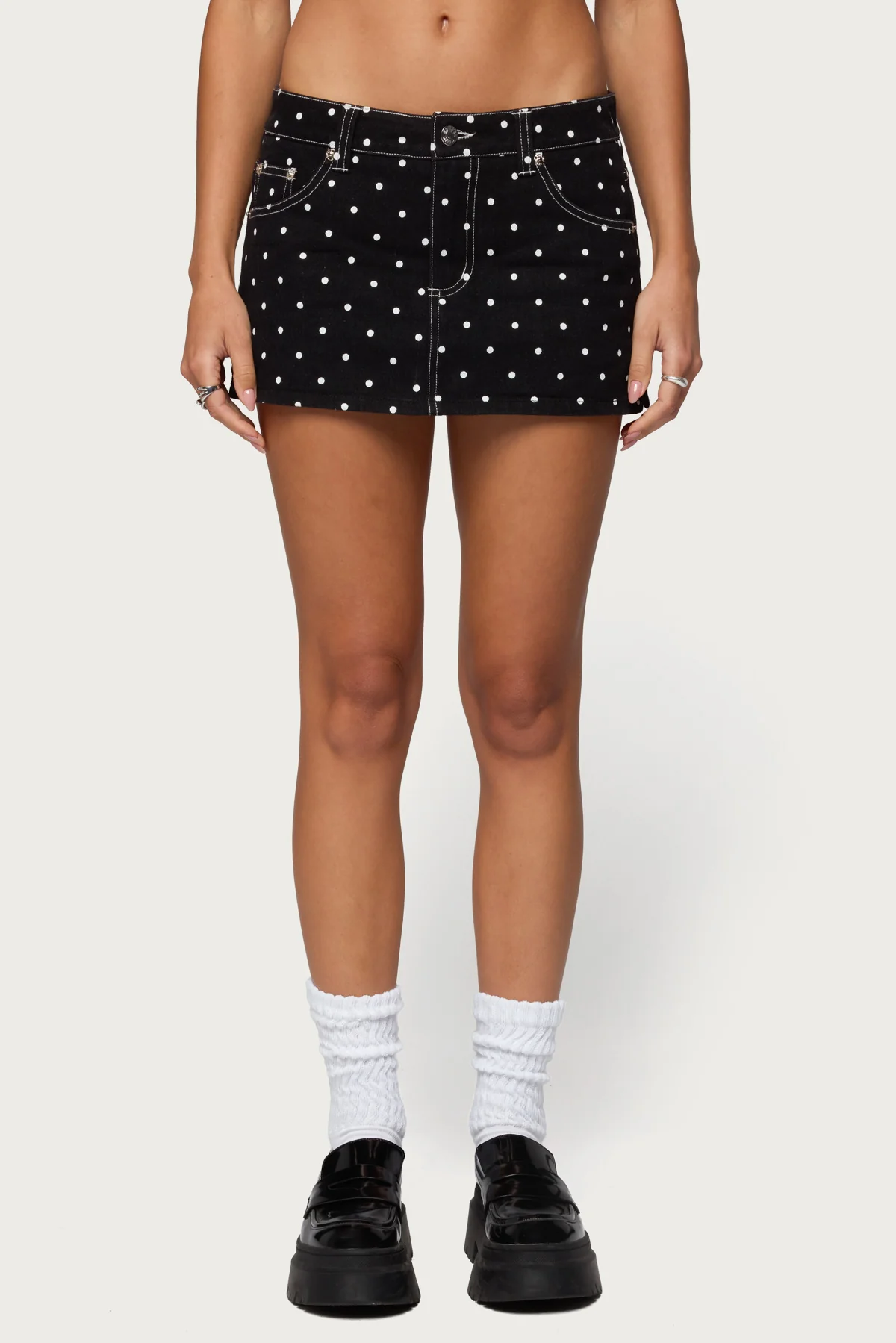 Freada Polka Dot Denim Mini Skort - Image 2
