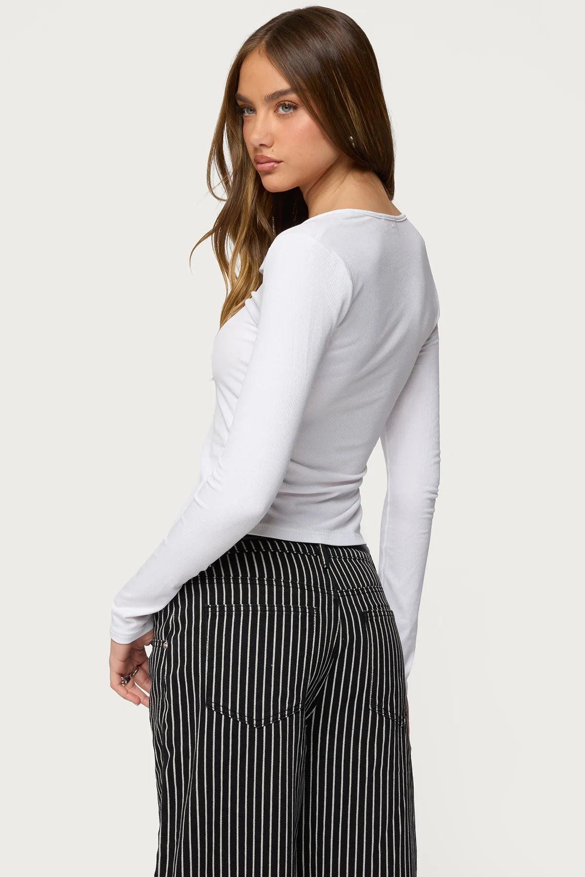 Jaelyn Ribbed Henley T Shirt - Image 4