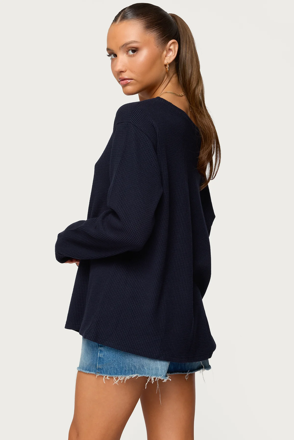 Damari Off Shoulder Oversized Waffle Top - Image 5