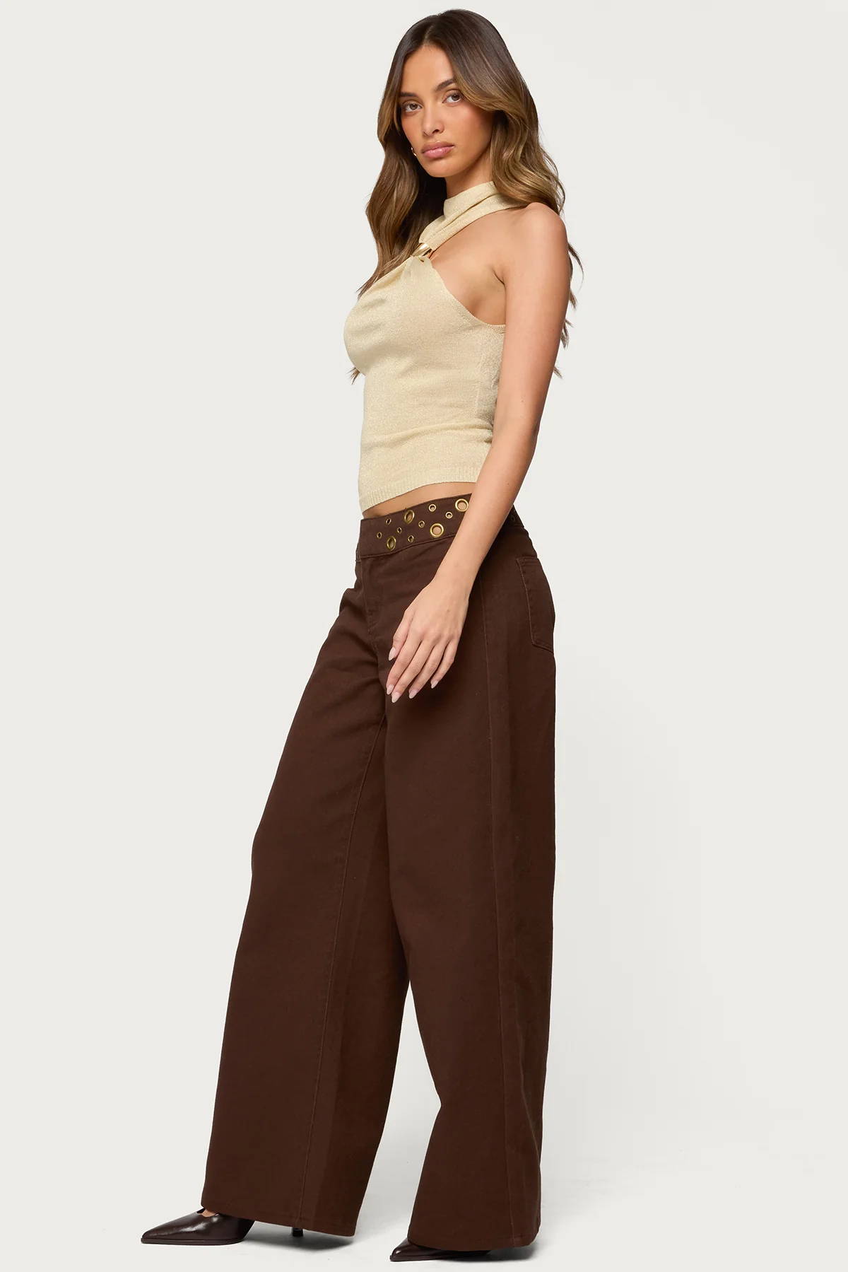 Mixed Grommet Low Rise Wide Leg Jeans - Image 5