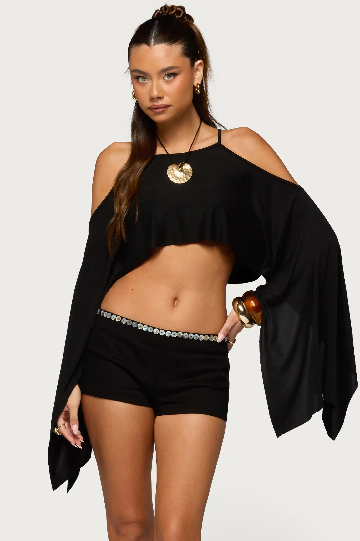 Ivanna Cutout Cape Cropped Top - Image 2